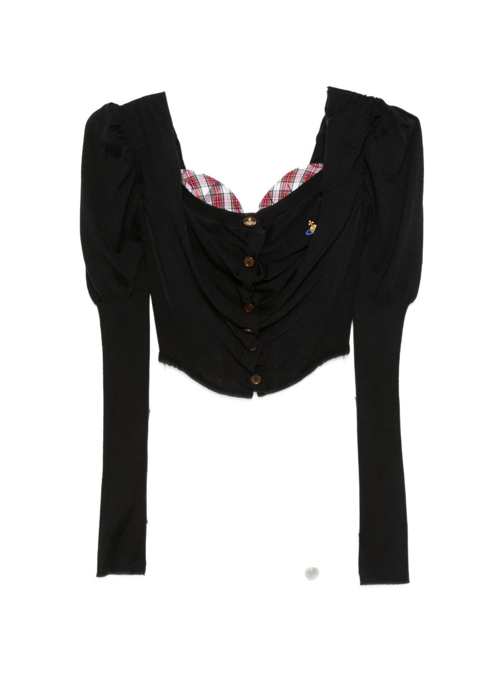 Black Ruched Orb Logo Square Neck Top