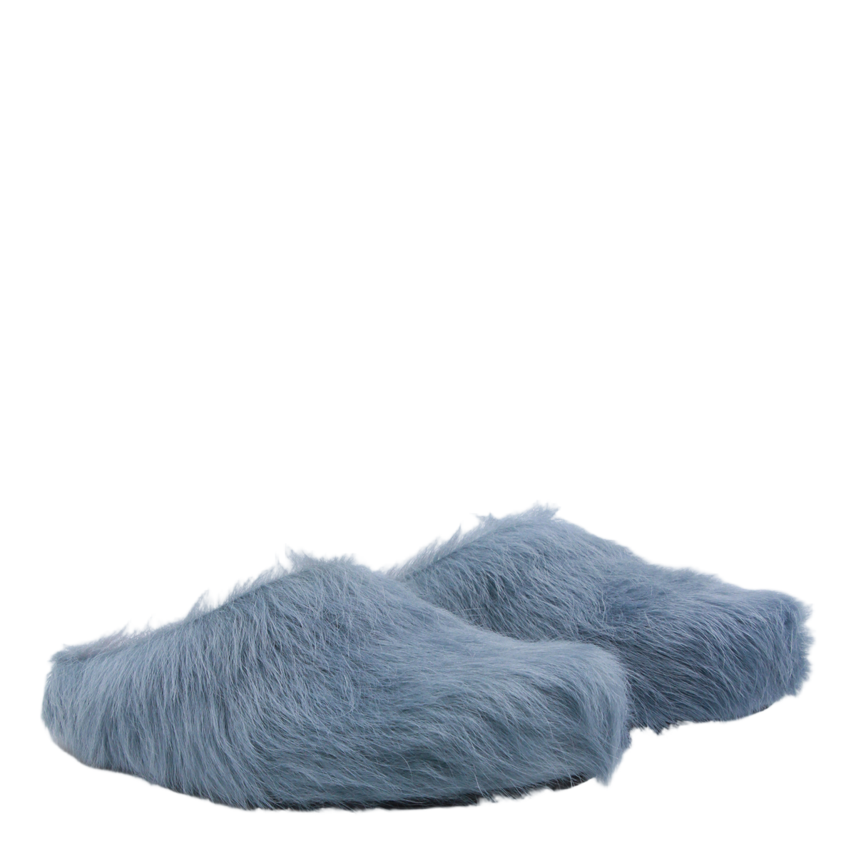 Fur-Textured Blue Slip-On Sandals