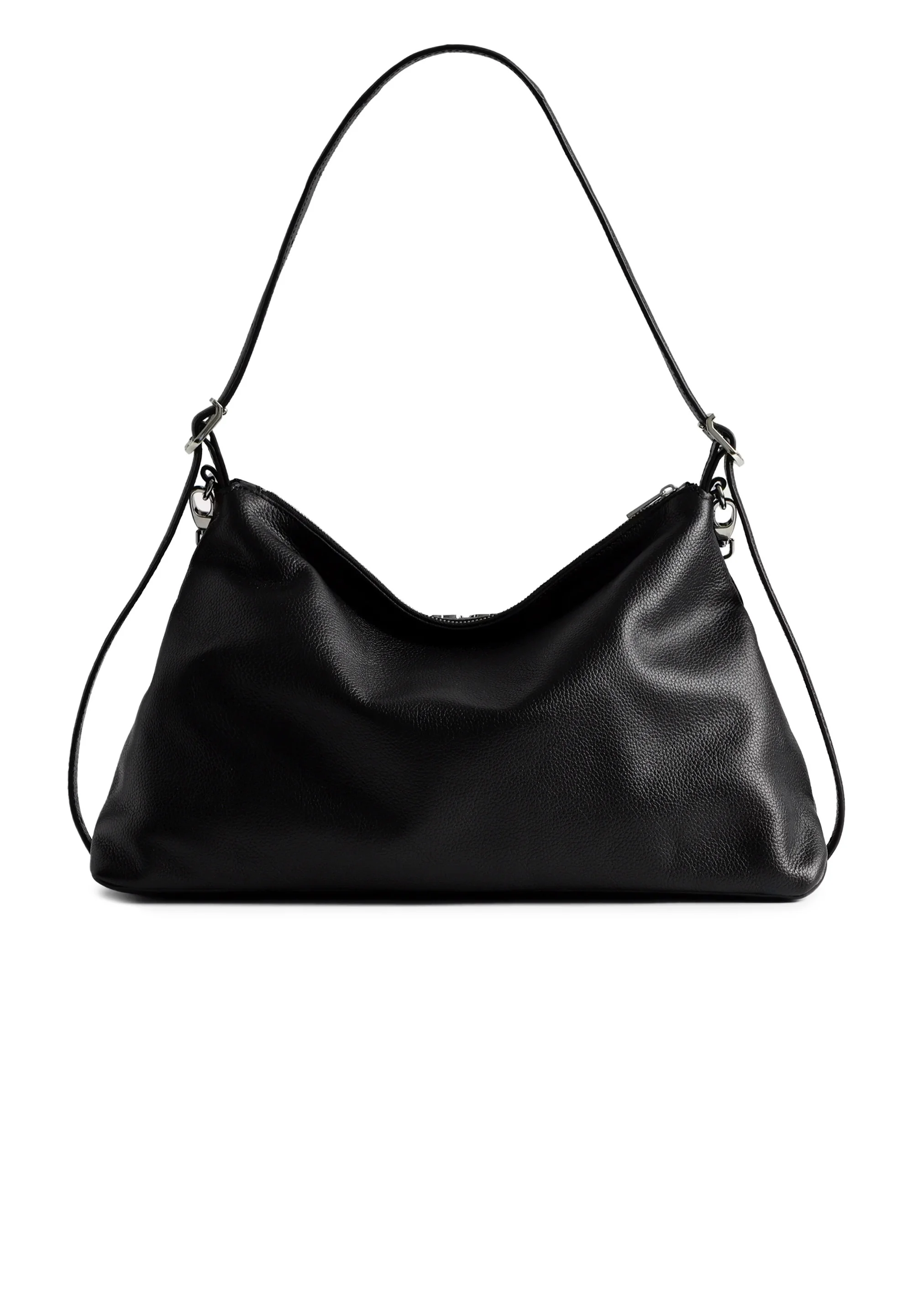 Smooth Black Leather Handbag with Embossed Logo