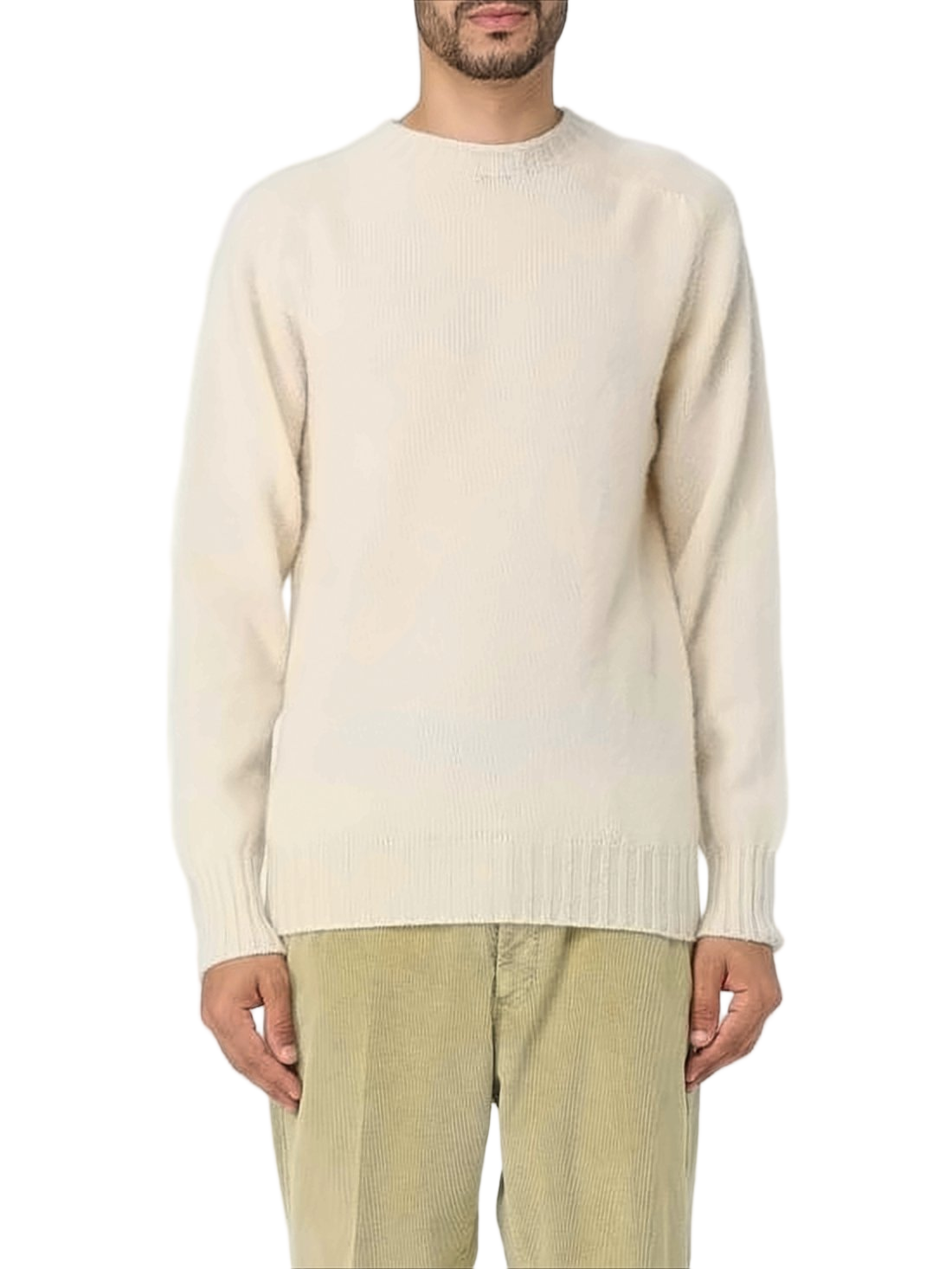 Classic Knit Sweater With Ribbed Cuffs And Crew Neckline
