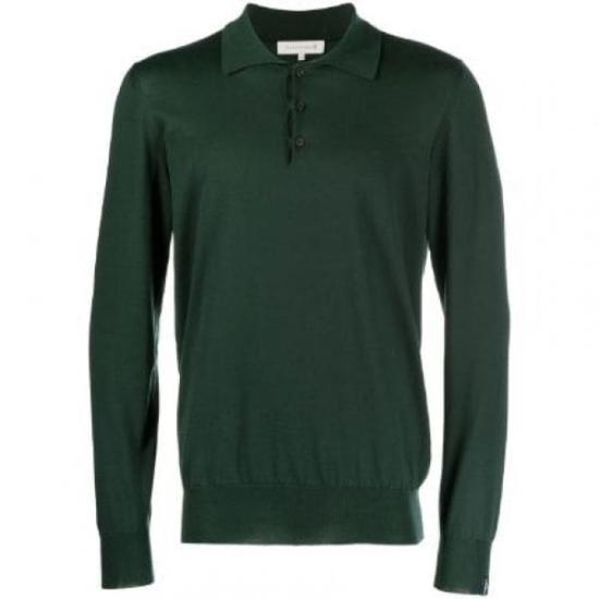 Classic Long-Sleeve Polo Shirt with Button Placket and Fitted Silhouette