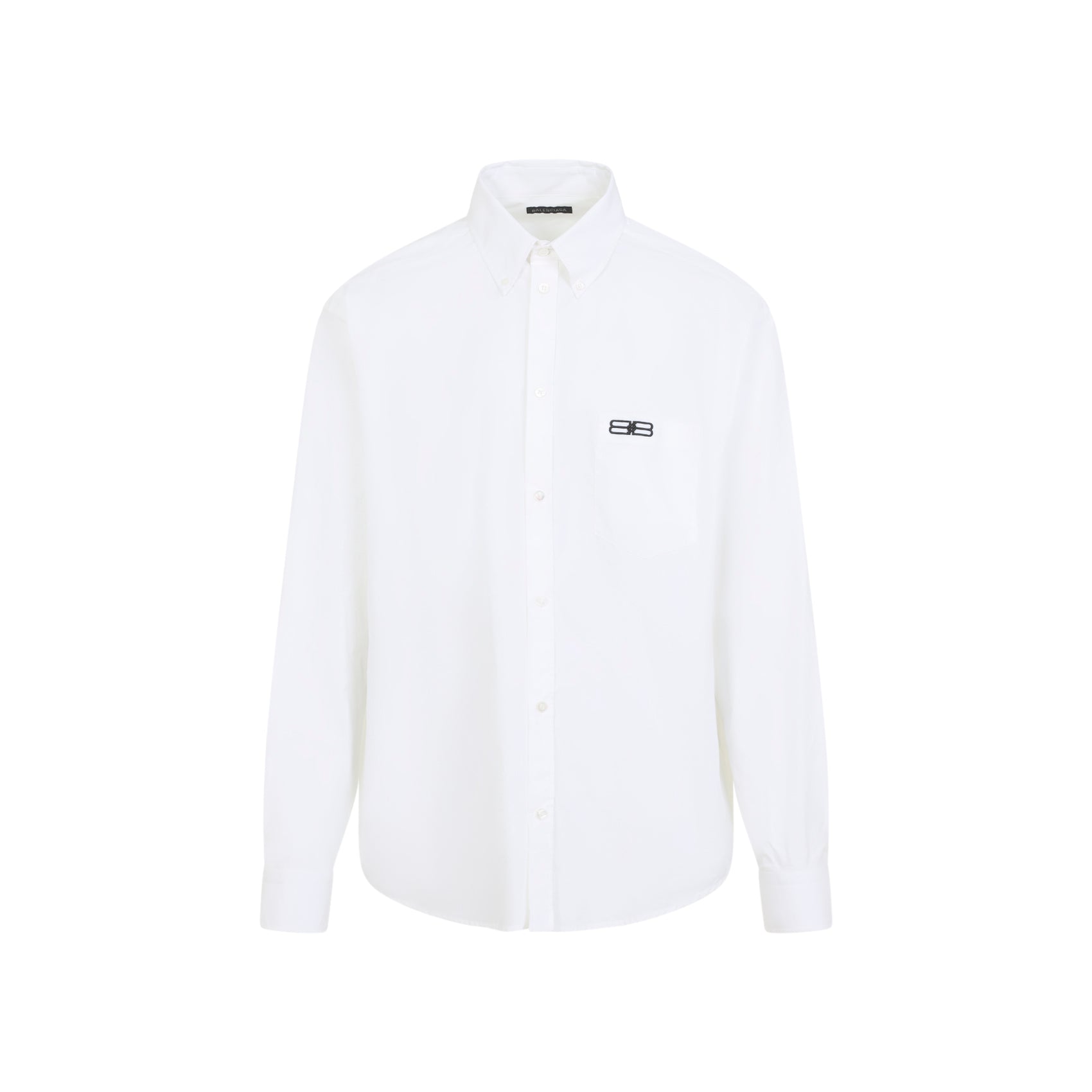 Classic White Button-Up Shirt With Embroidered Logo