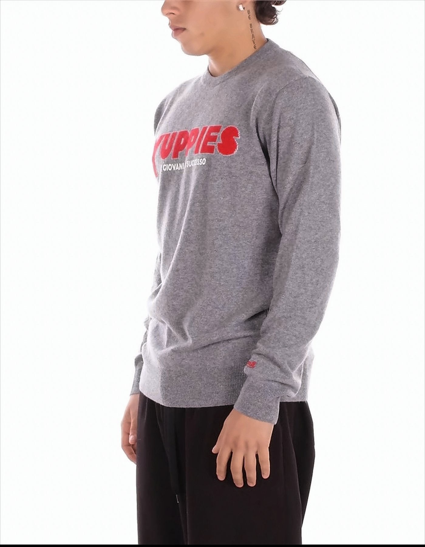 Grey Sweatshirt With Bold Graphic Accents