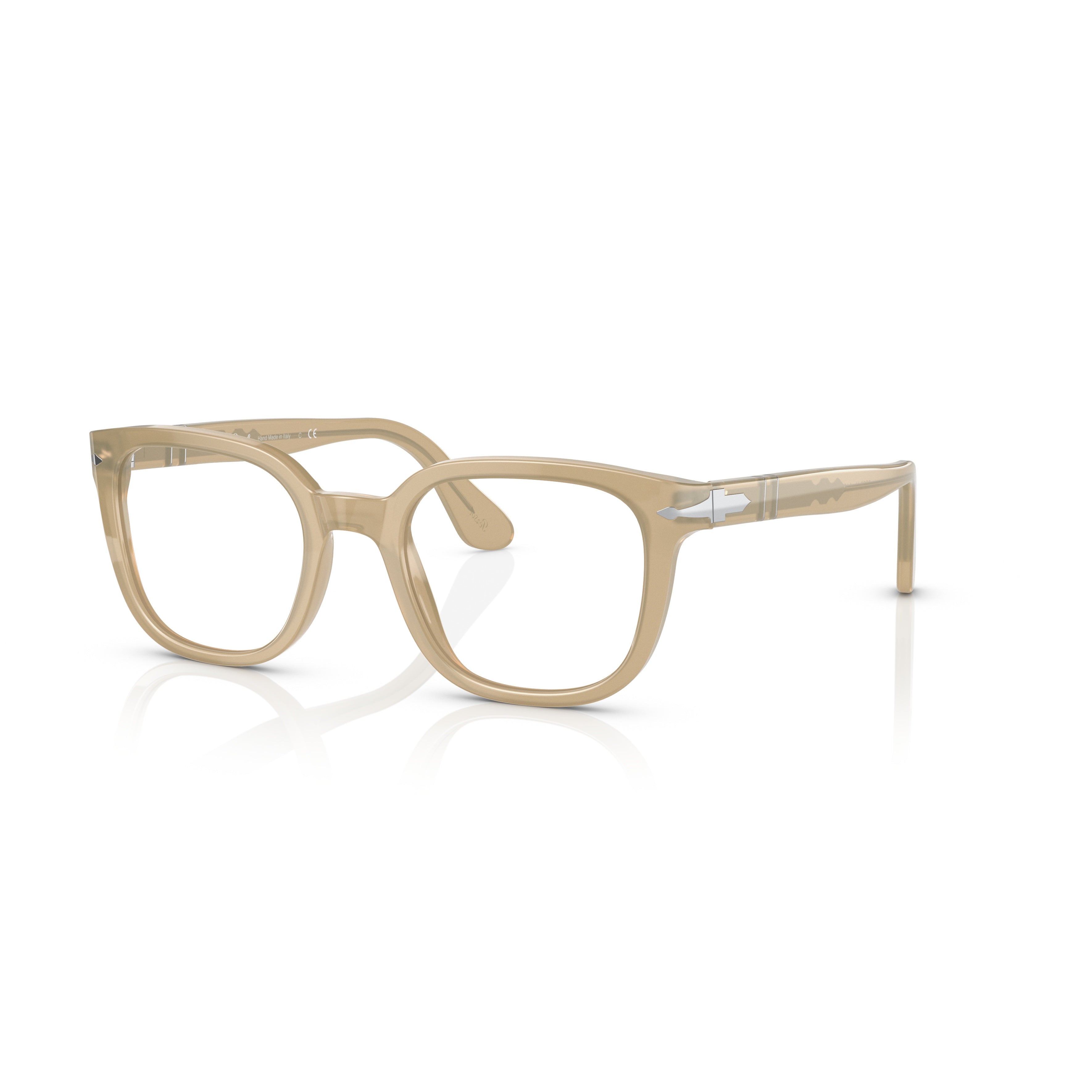 0po3263v Translucent Beige Acetate Square Eyeglasses with Silver Accents