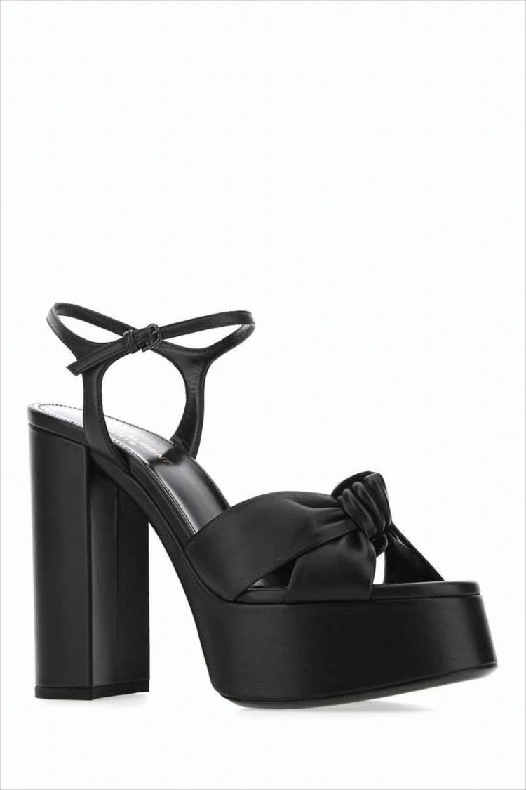 Block Heel Sandals with Knotted Strap