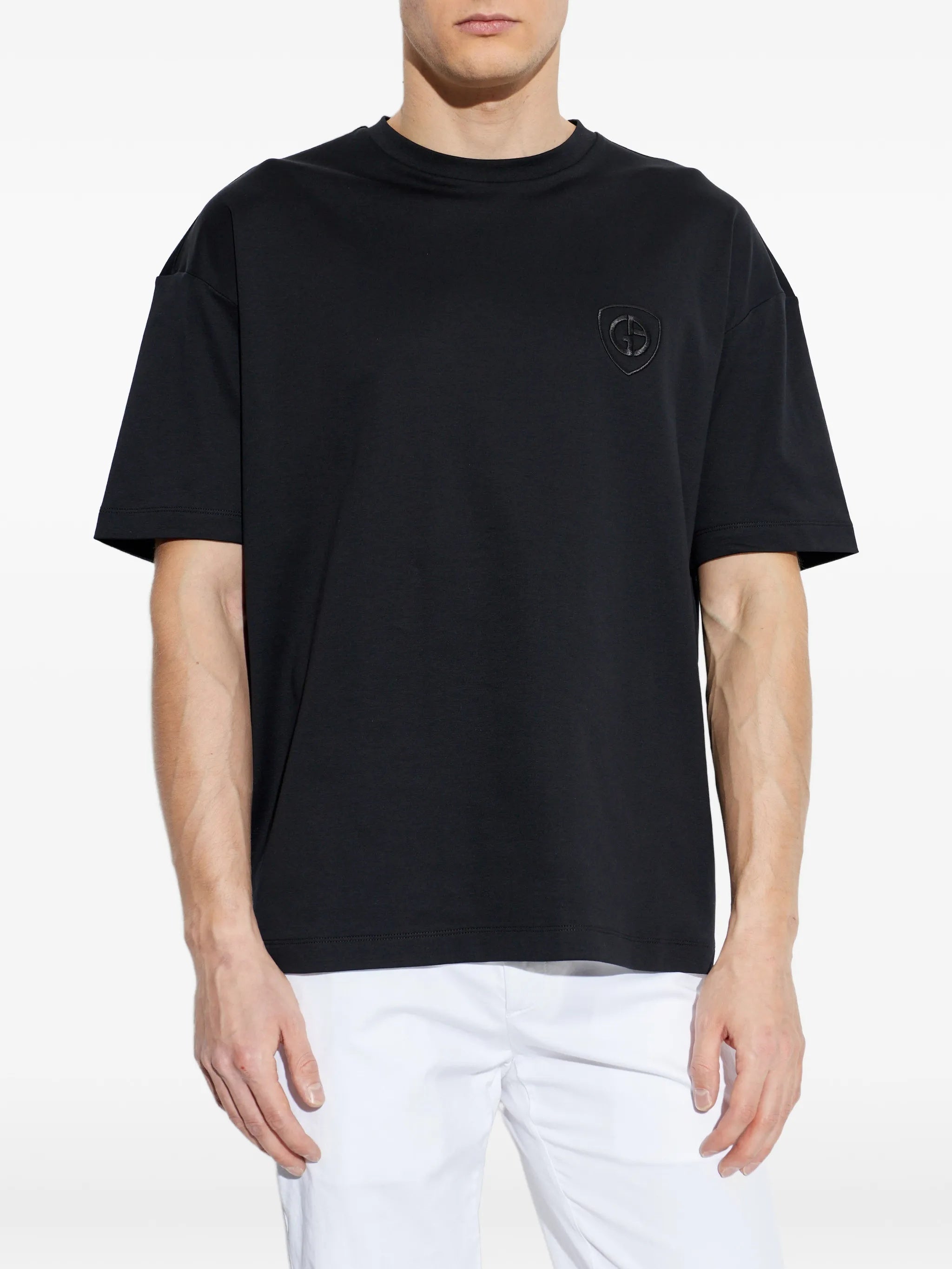 Black Relaxed Fit Embroidered Logo T-Shirt