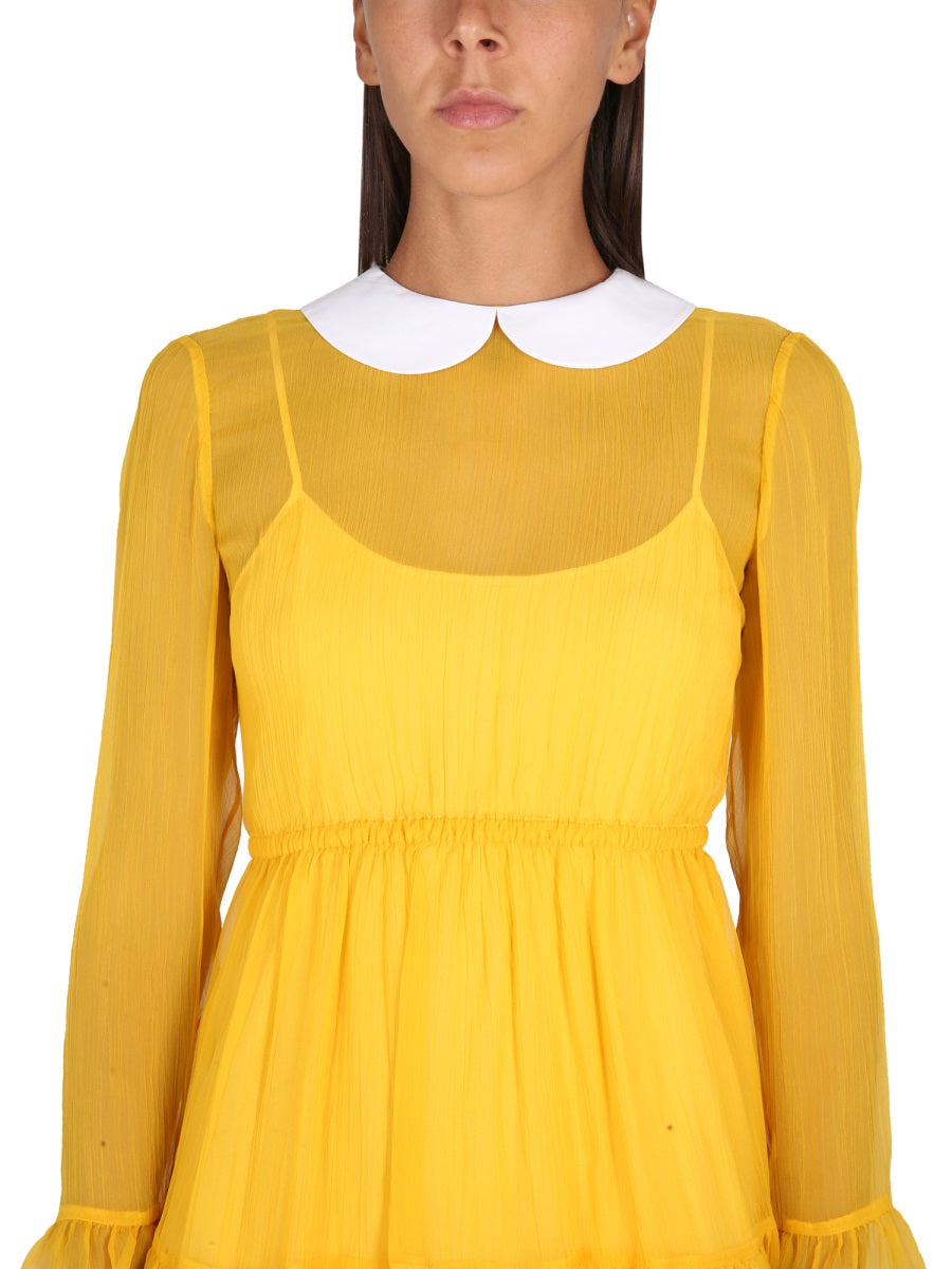Silk Mini Dress with Poplin Collar