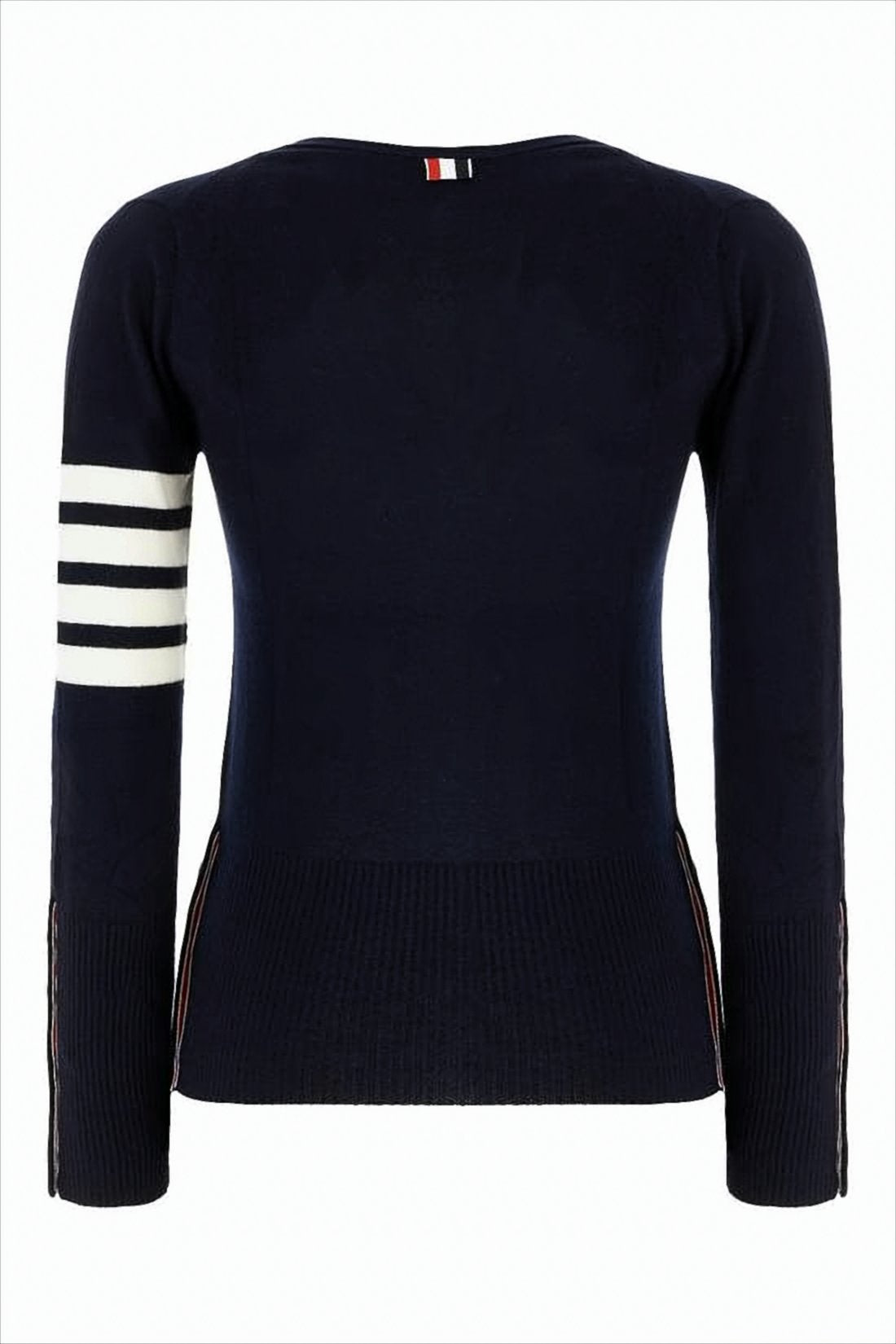 Fitted Cashmere Cardigan with Distinctive Striped Sleeves