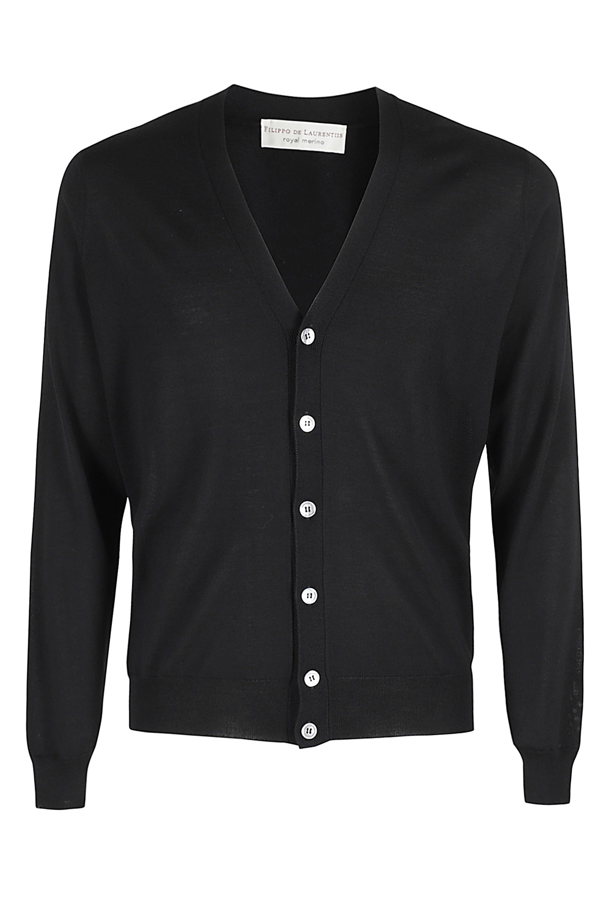 Black Merino V-Neck Button Cardigan
