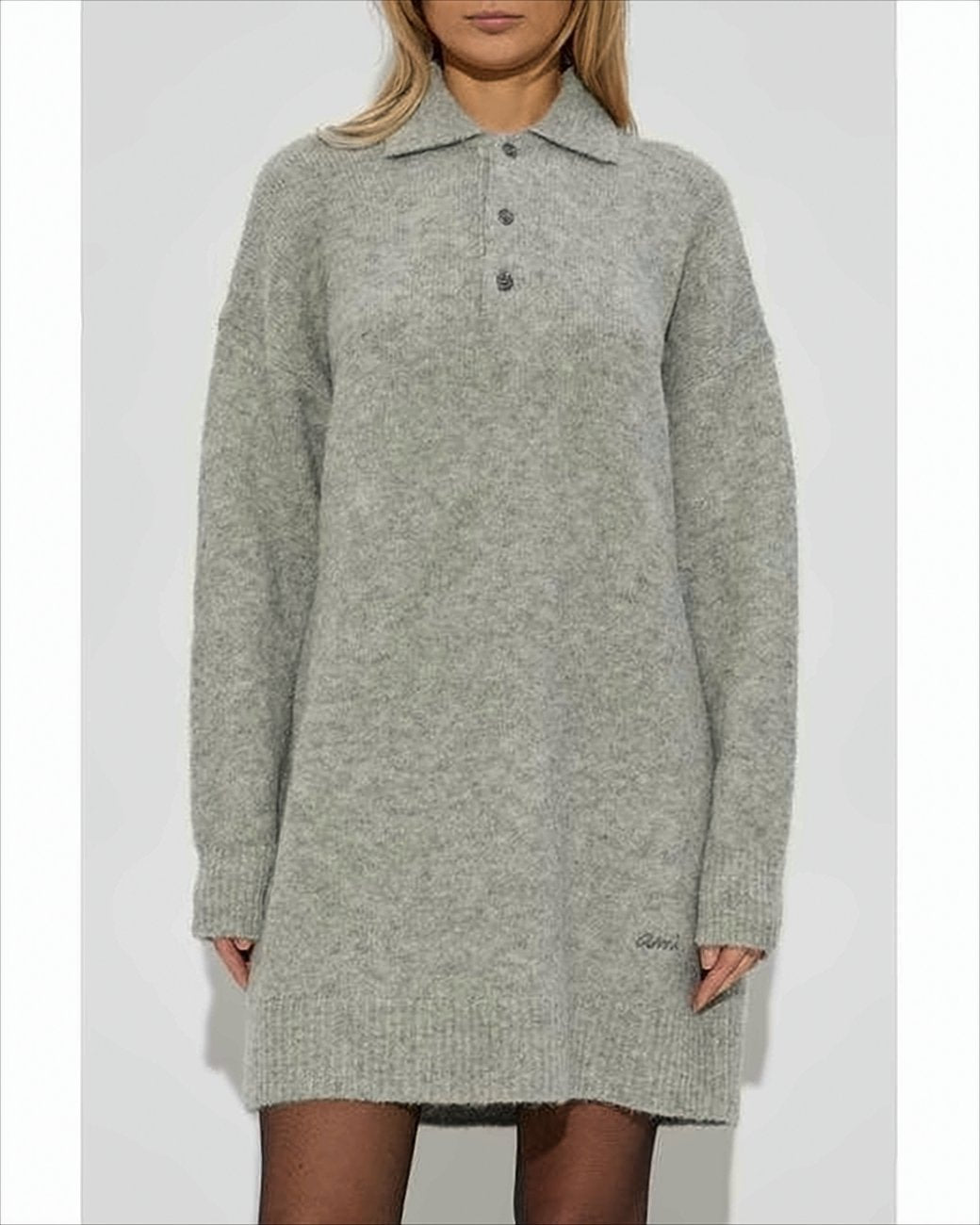 Fuzzy Polo Collar Sweater with Button Placket