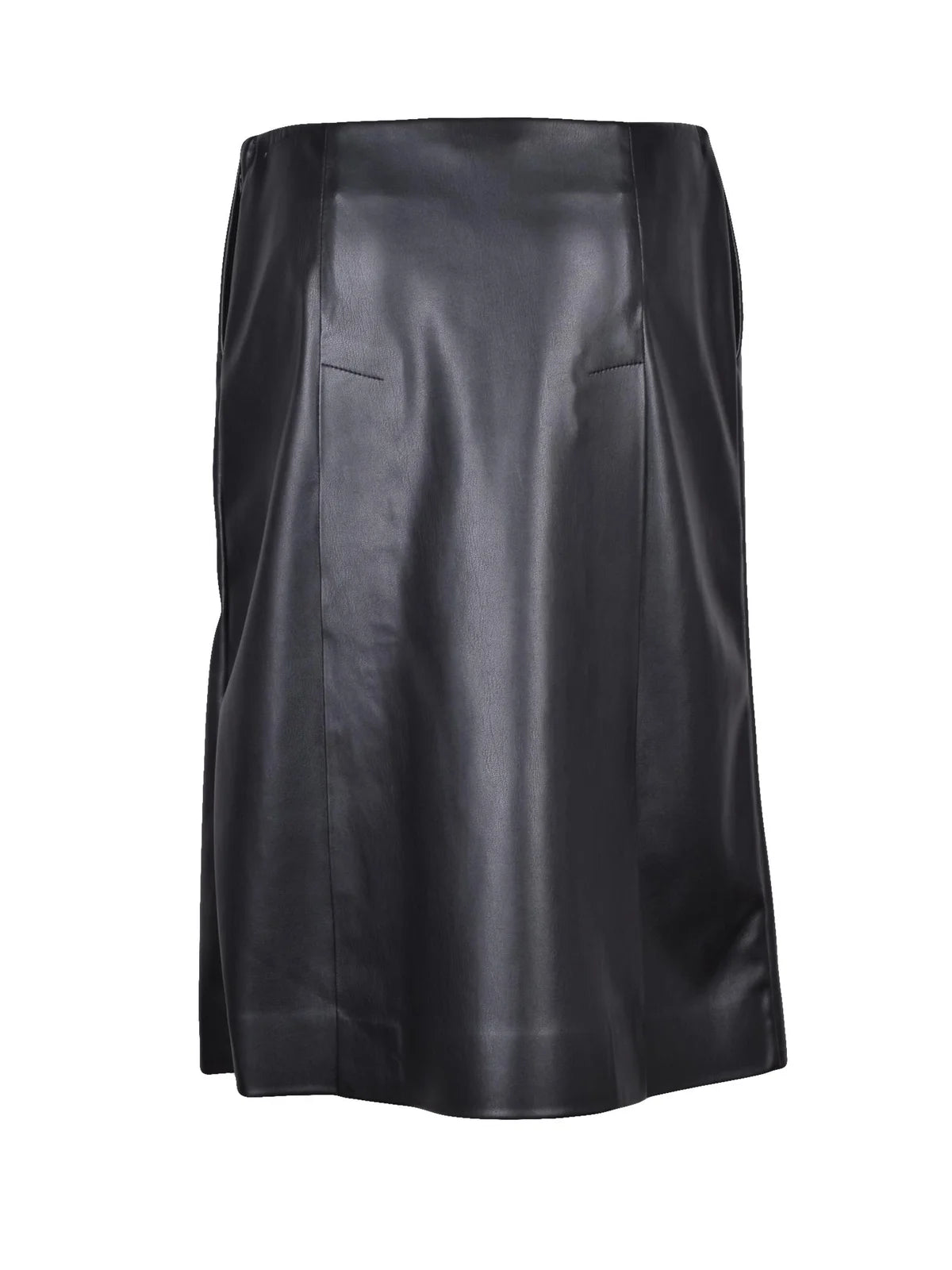 Black Polyester Women's Faux Leather Midi Skirt