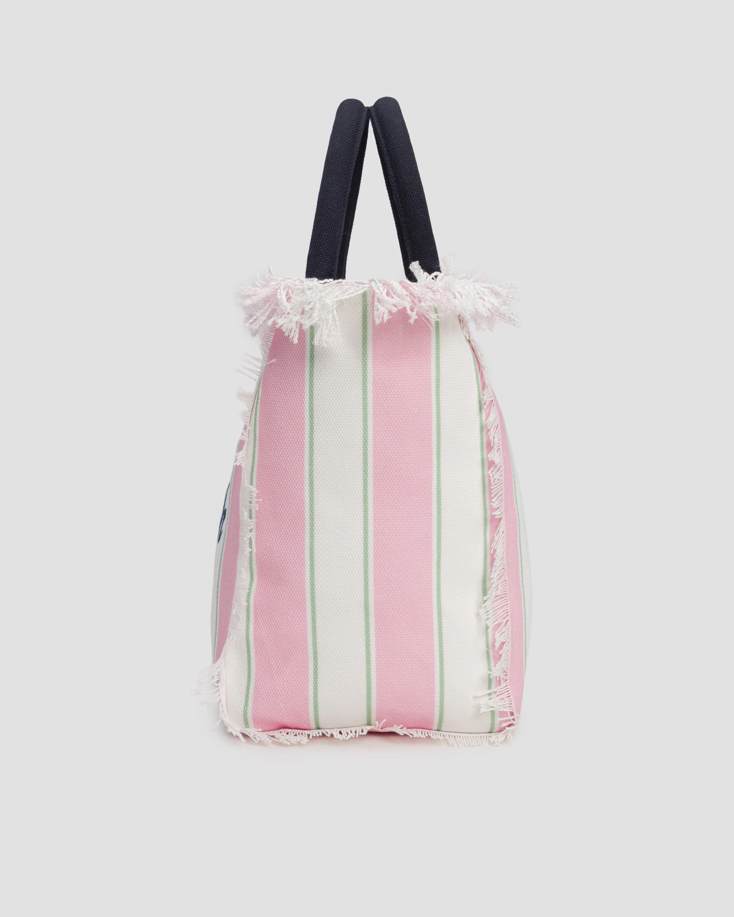 Spacious Vertical Striped Tote Bag with Embroidered Accent