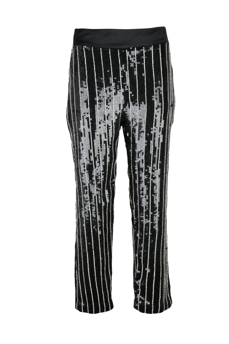 High Waisted Sequin Trousers - Black