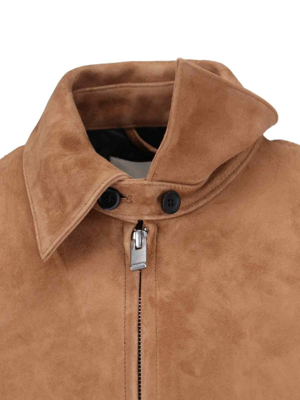Suede Blouson With Classic Collar And Zippered Pockets