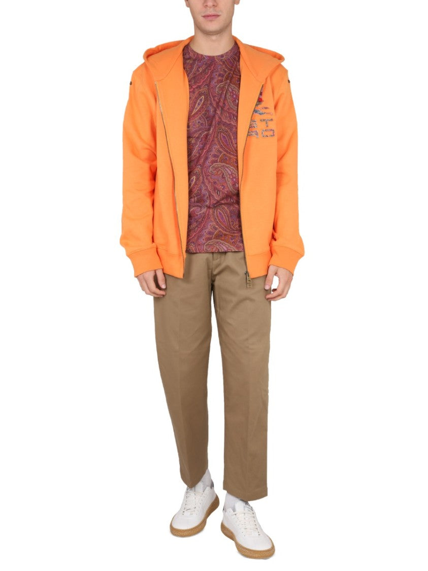 Orange Zip Sweatshirt With Hood
