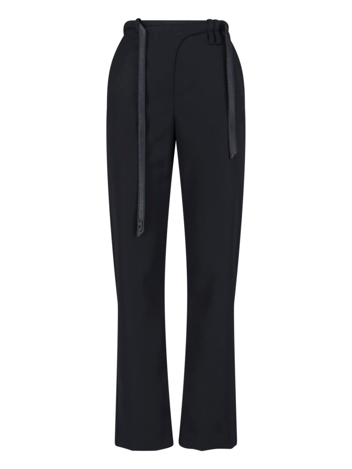 Black Tailored Wool Blend Pants with Belt