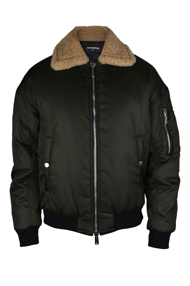 Khaki Green Nylon Bomber Jacket