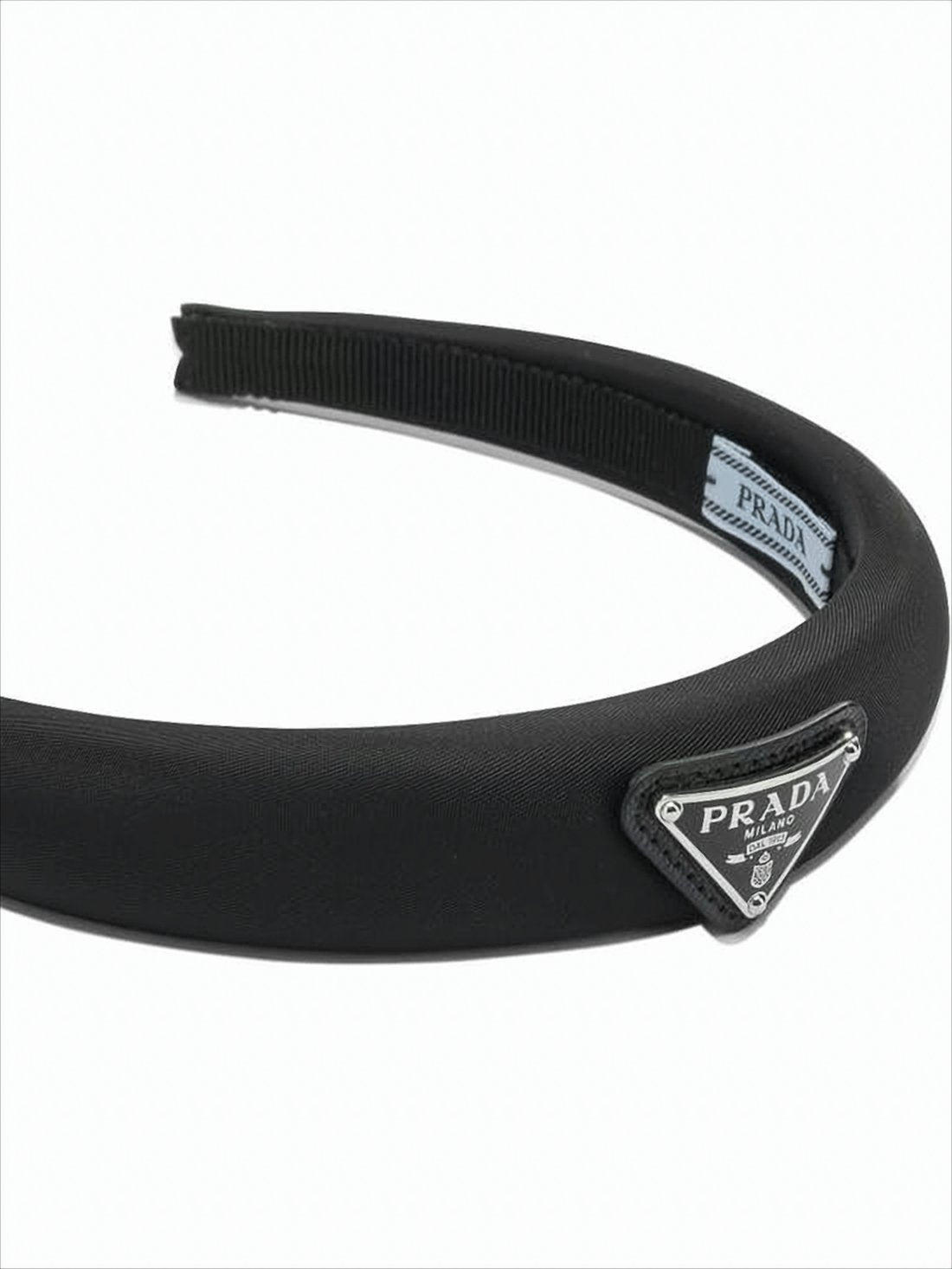 Padded Black Polyamide Headband with Triangular Logo