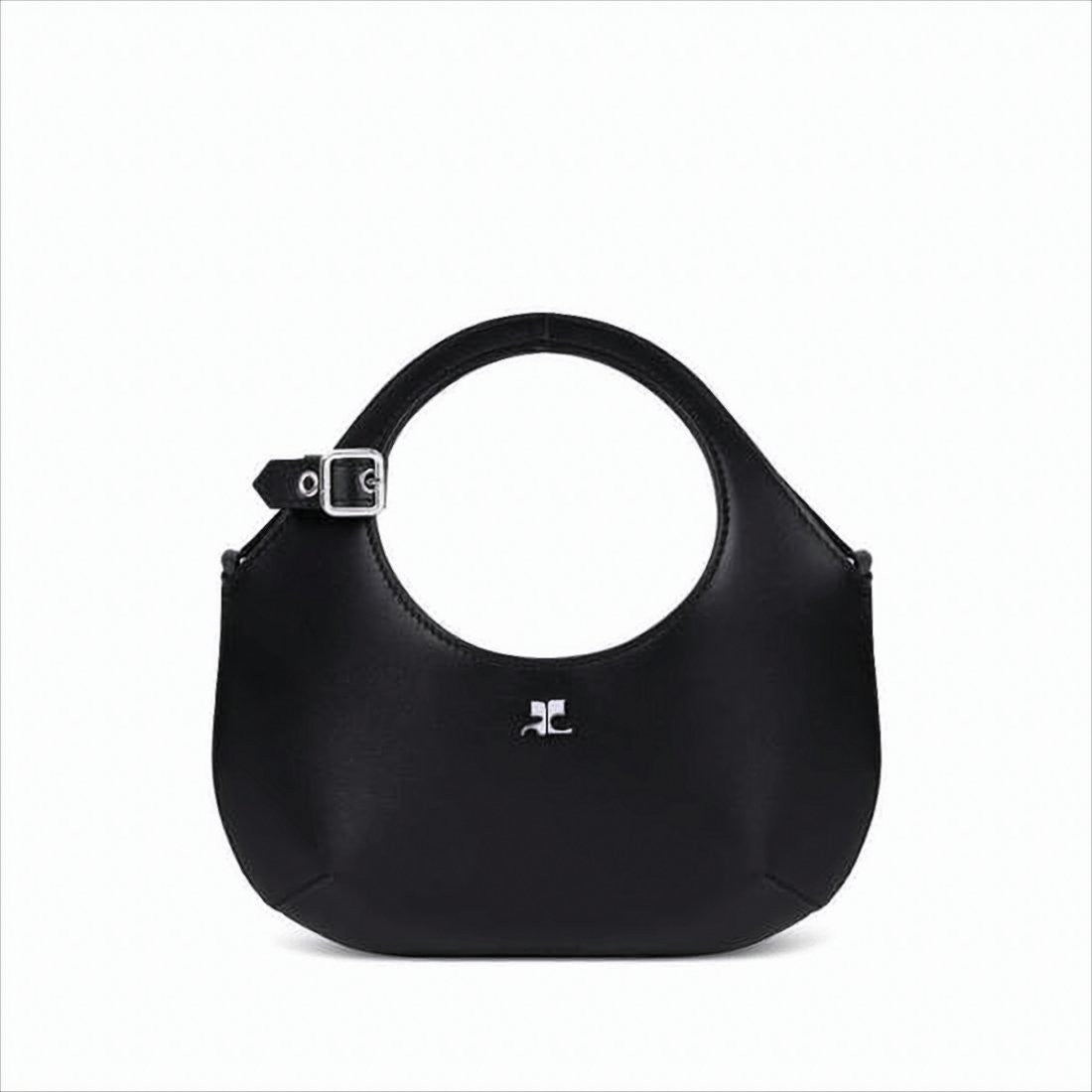 Rounded Calf Leather Shoulder Bag With Circular Handle Cutout