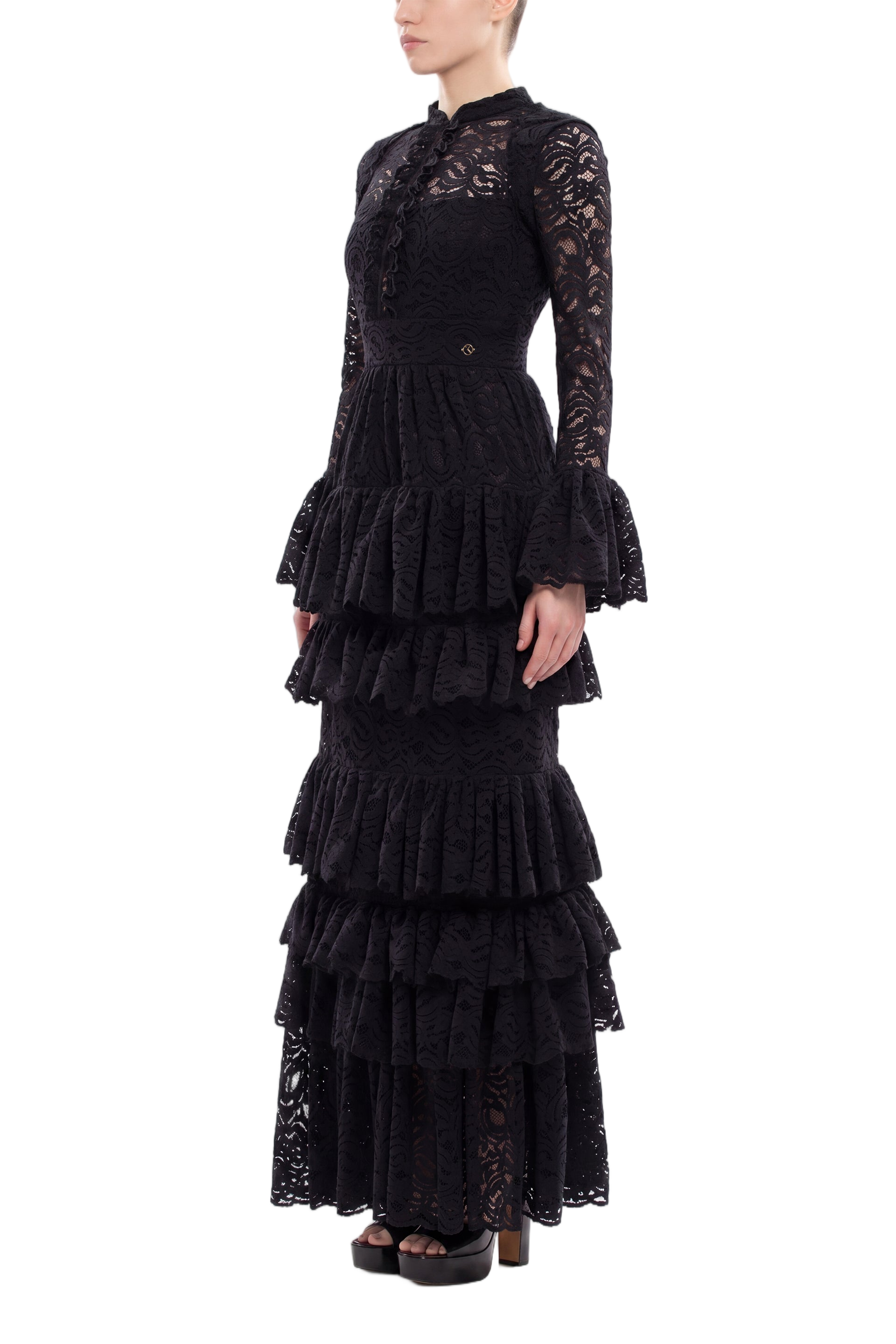 Ruffled Lace Long Dress