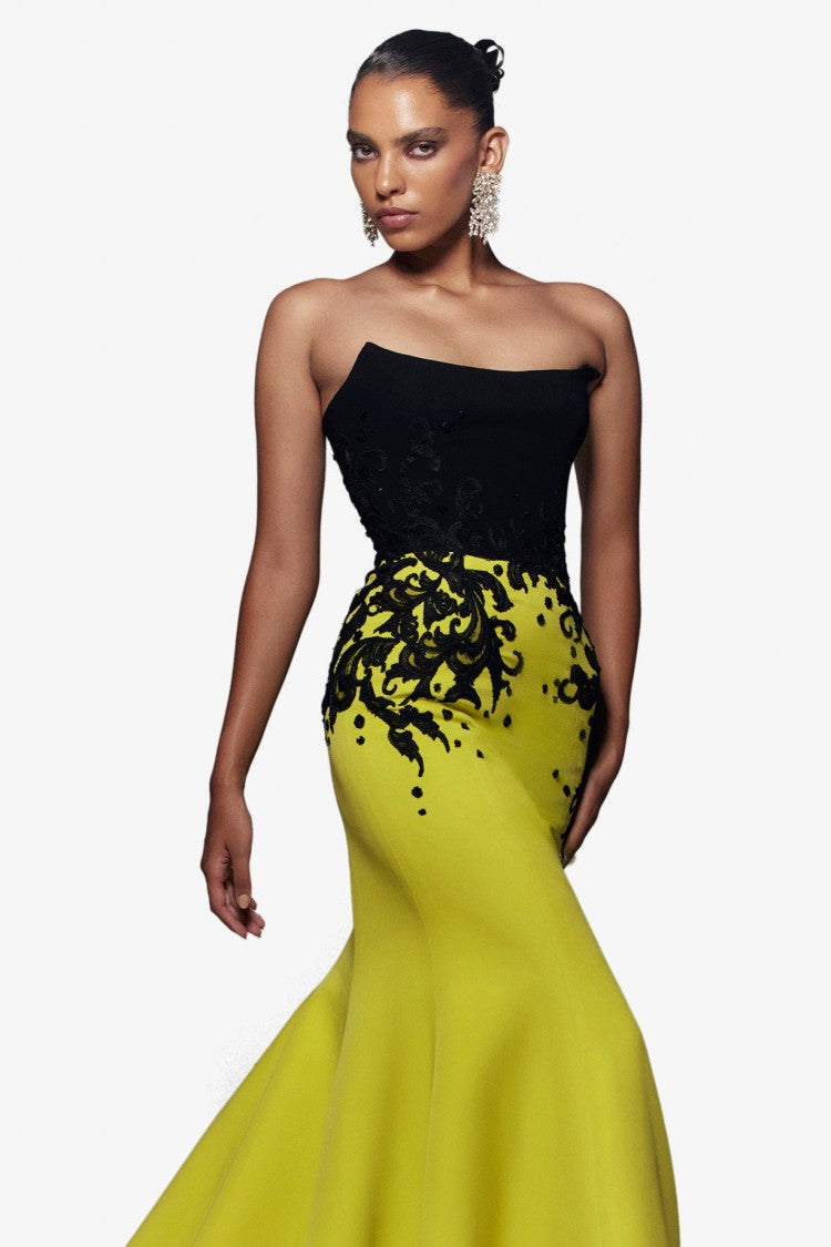 Crepe Mermaid Dress With Embroidery