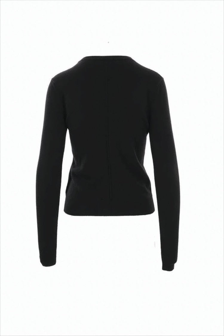 Fitted Black Cashmere Sweater with Crew Neckline