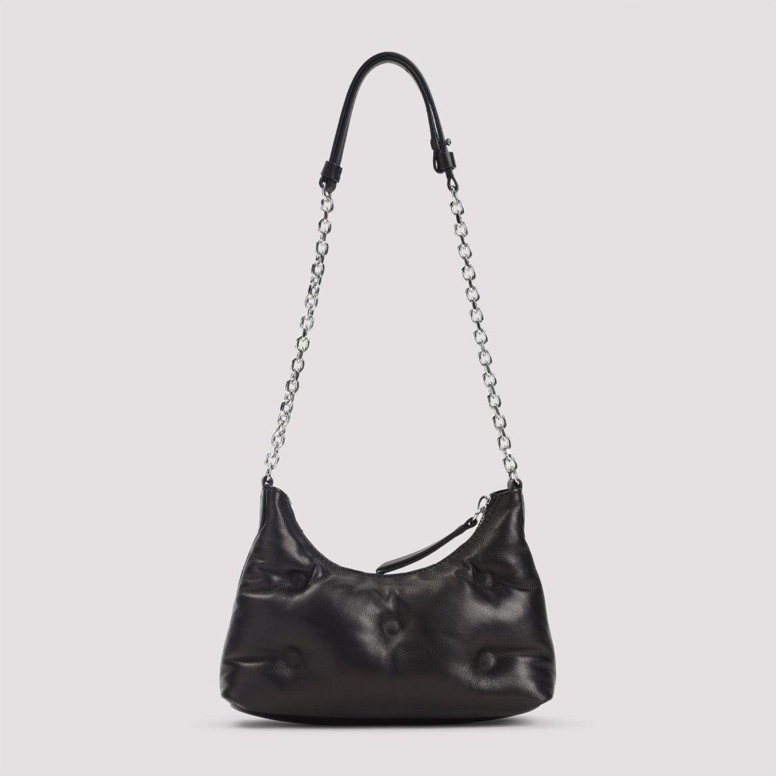 Crinkled Leather Shoulder Bag With Chain Strap