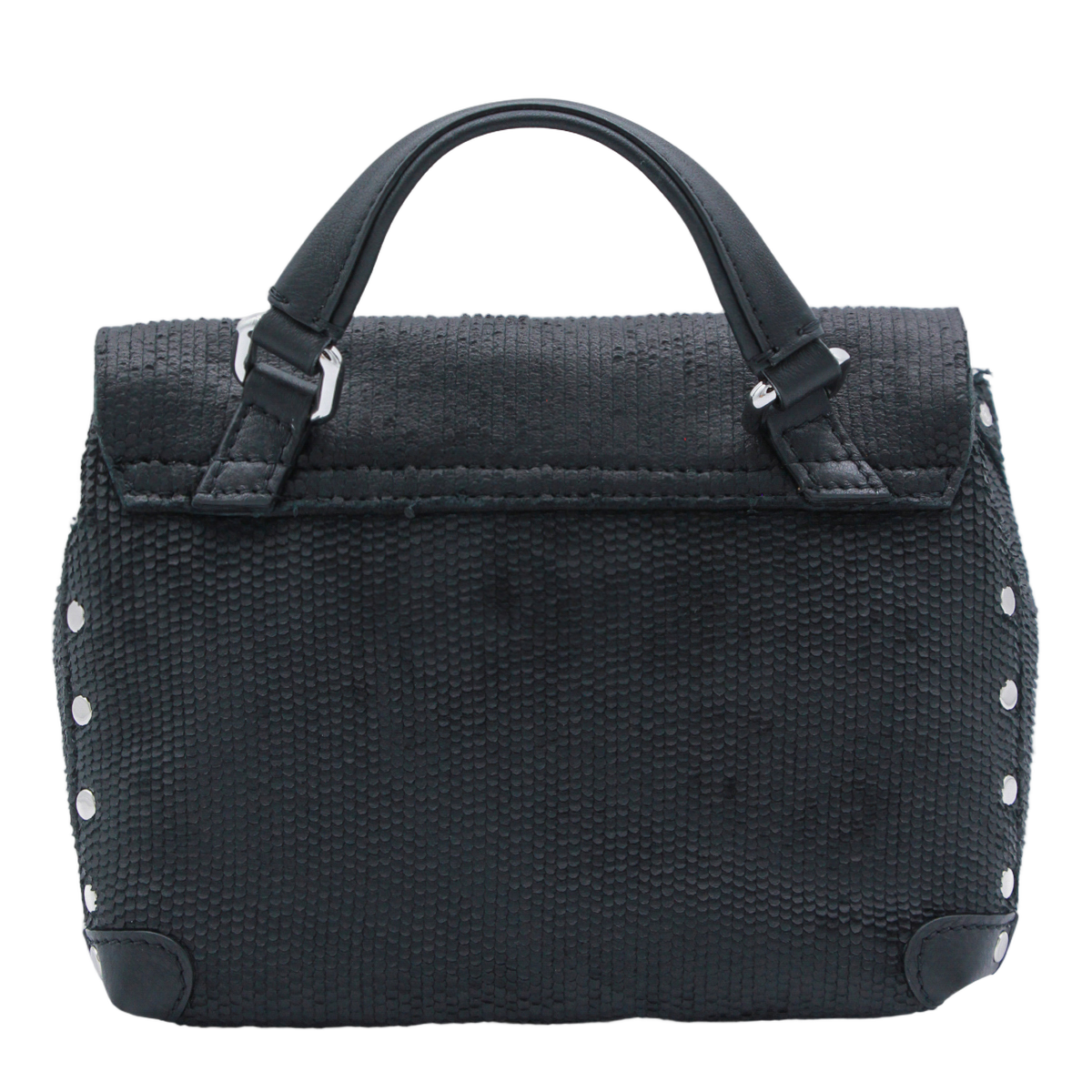 Textured Black Handbag with Silver-tone Accents
