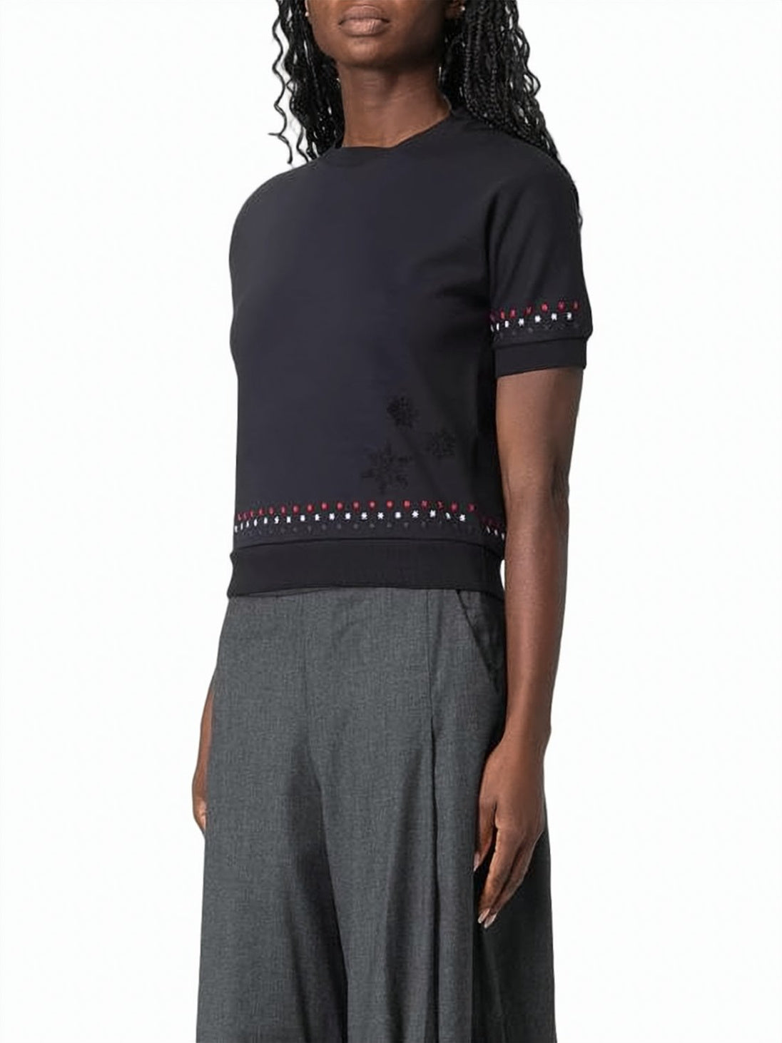 Short-Sleeved Fitted Top with Dotted Pattern