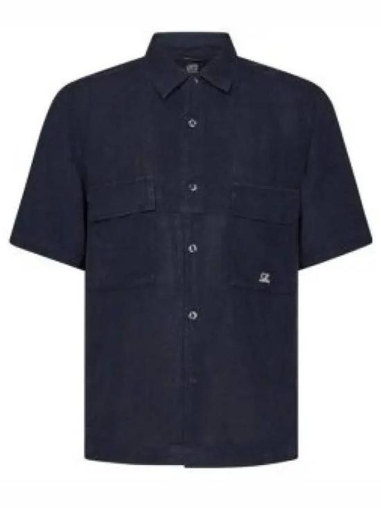 Short-Sleeved Linen Shirt With Button-Down Front And Dual Pockets