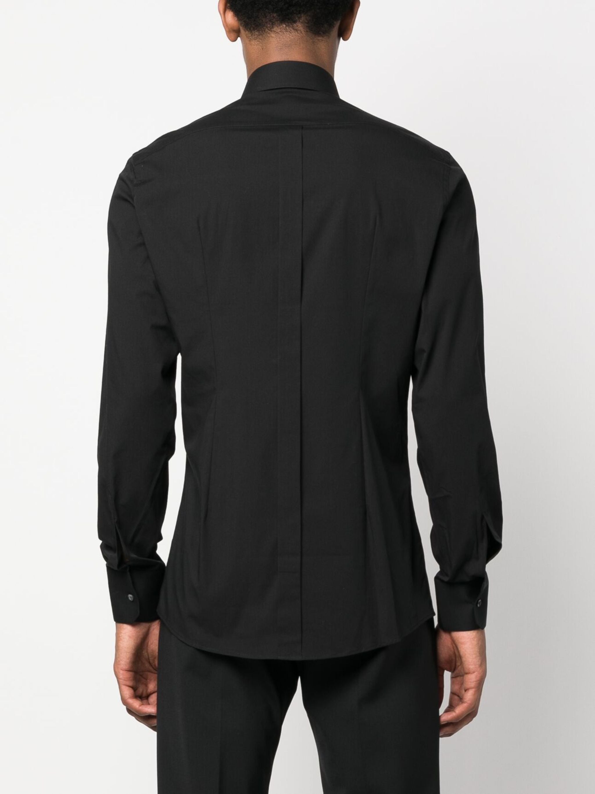 Slim-Fit Black Poplin Italian Collar Shirt