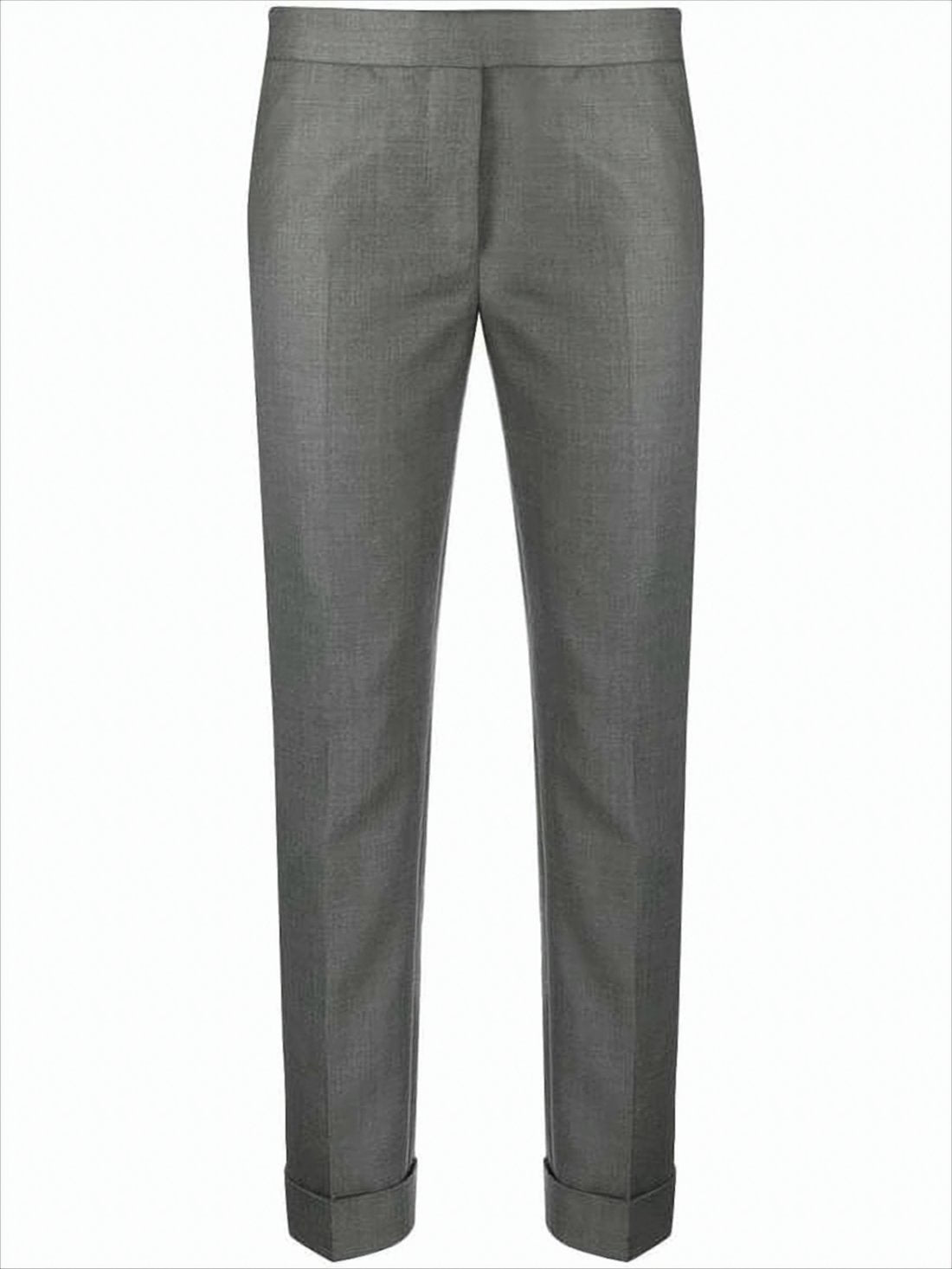 Tailored Grey Straight Pants with Rolled Cuffs