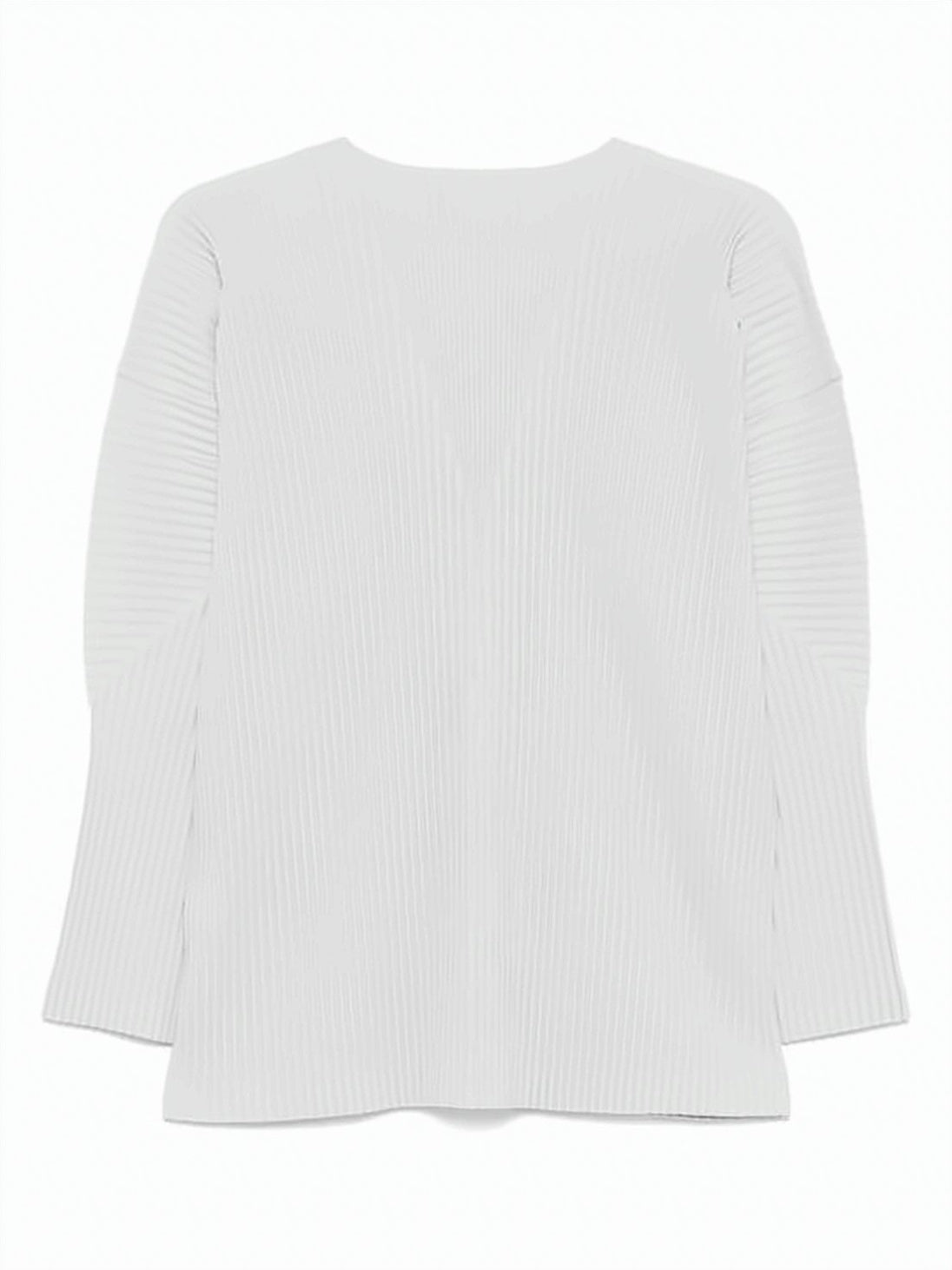 Finely Pleated White Cardigan with V-Neckline