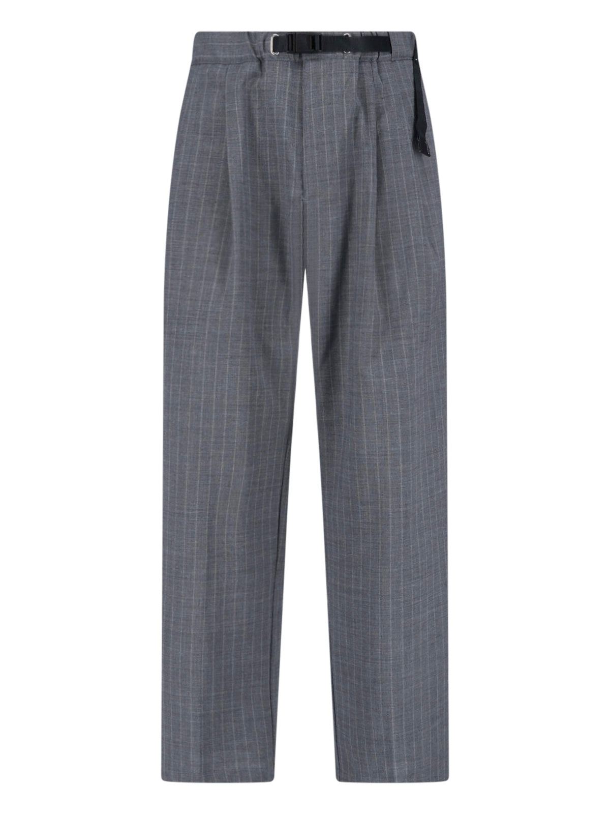 Grey Pinstripe Straight-Leg Wool Trousers