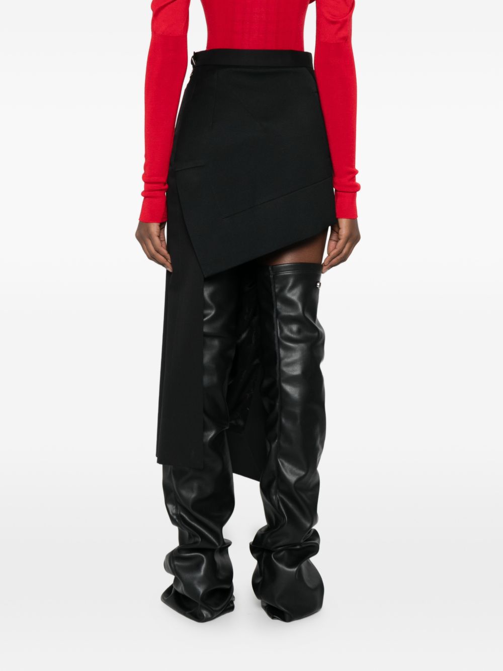 Asymmetrical Black Midi Skirt With Layered Design And Chain Detail