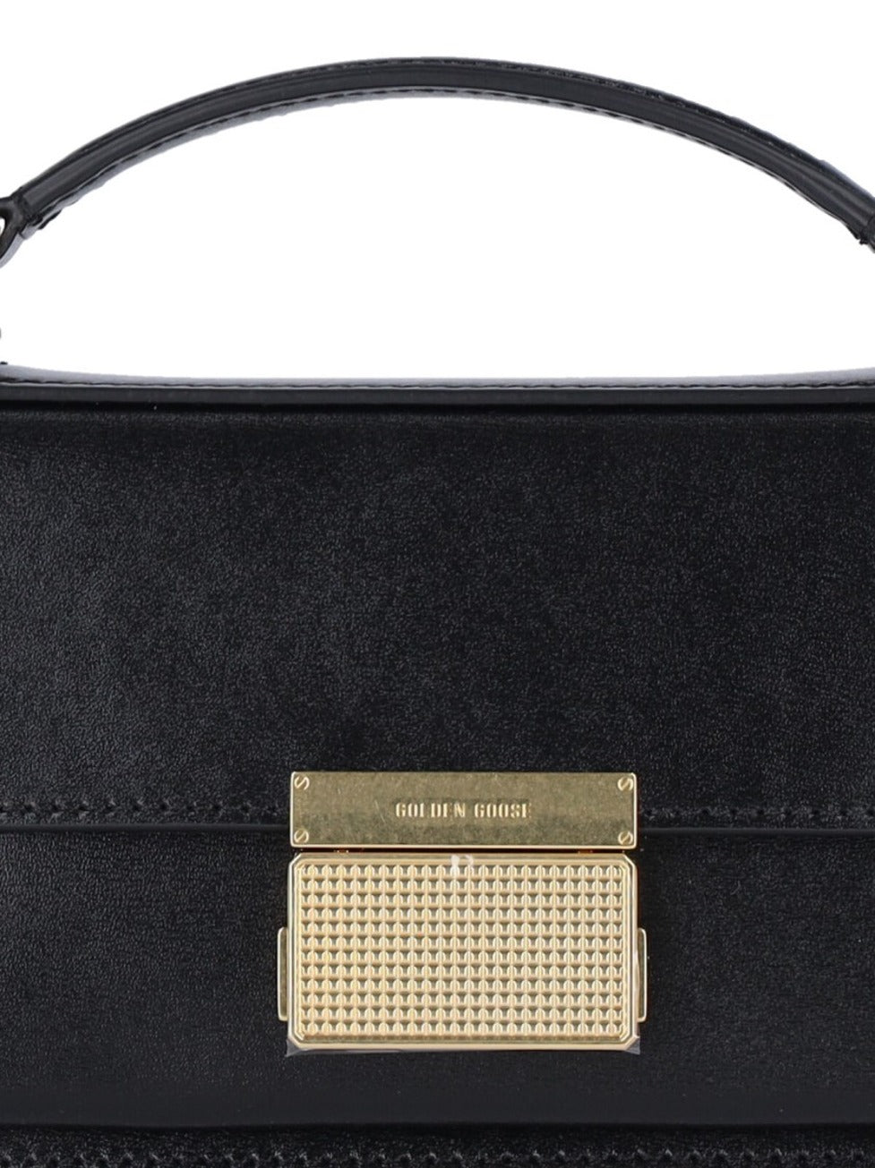 Structured Black Leather Handbag With Gold-Tone Logo Plaque