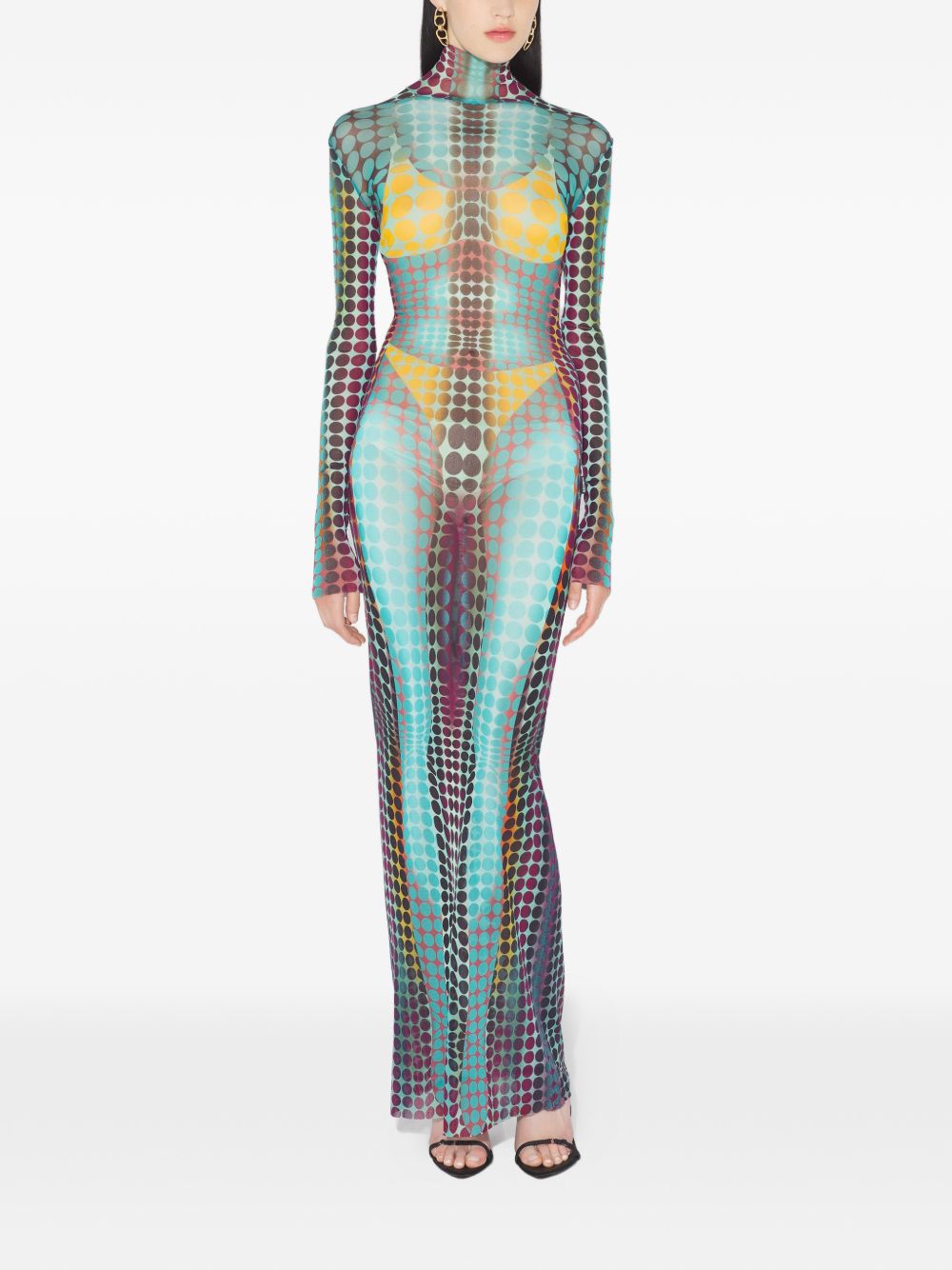 High Neck Multicolored Polka Dot Maxi Dress