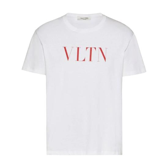 Minimalist White Crew Neck T-Shirt with Bold Red Logo