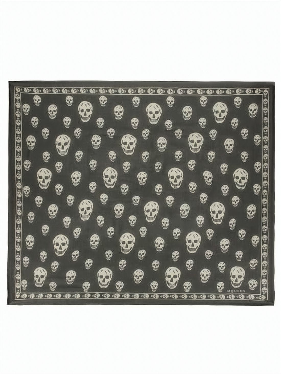 Rectangular Silk Scarf with Repeating Skull Motifs