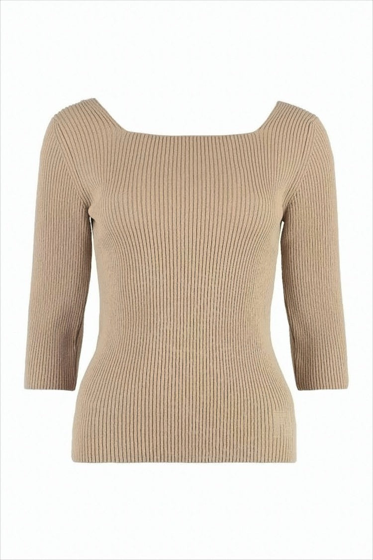 Ribbed Knit Top with Square Neckline