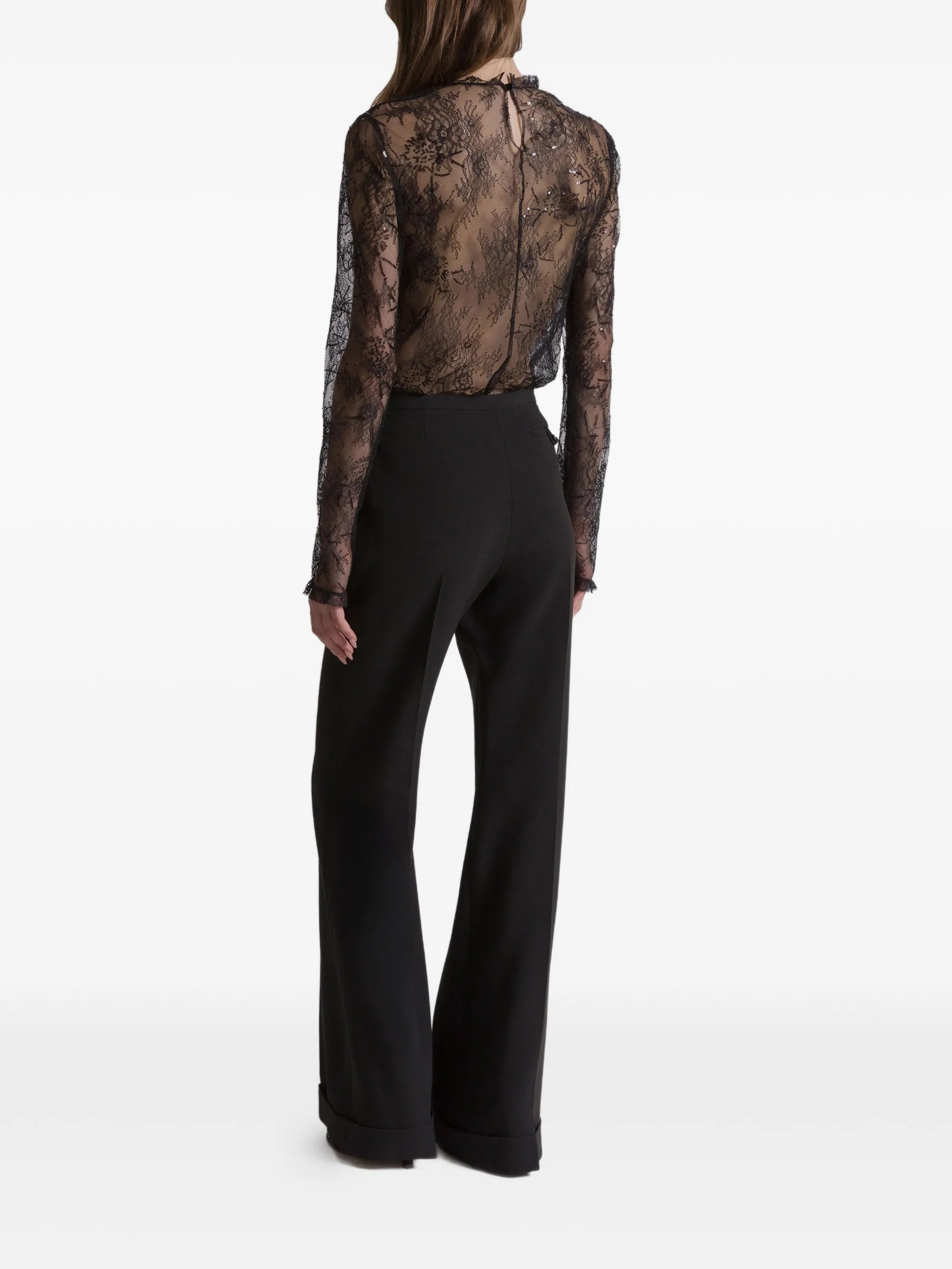 Black Pantalone Wide-Leg Cuffed Viscose Pants
