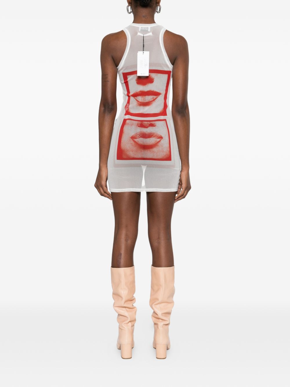 Sheer Mini Dress with Bold Graphic Prints