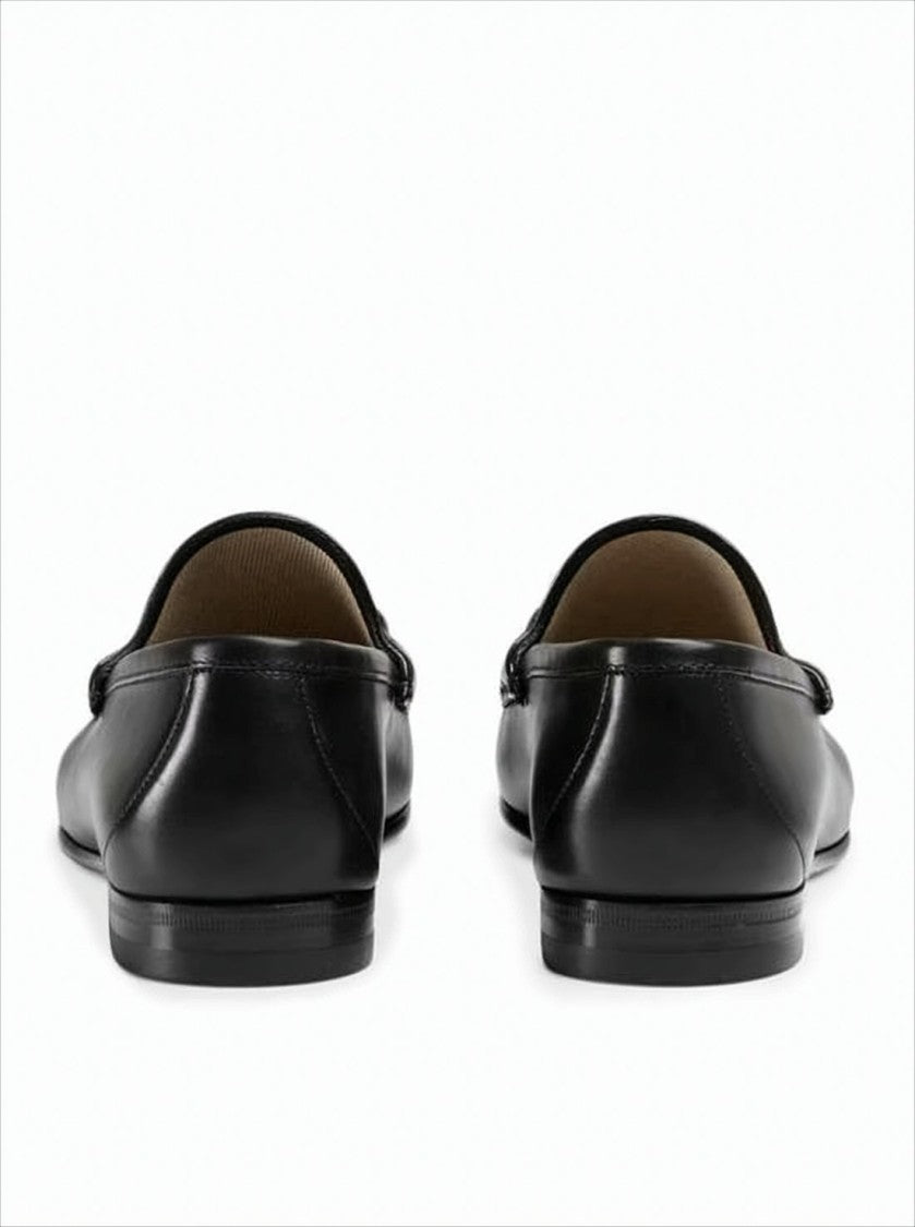 Black Leather Loafers with Gold-tone Horsebit Detail