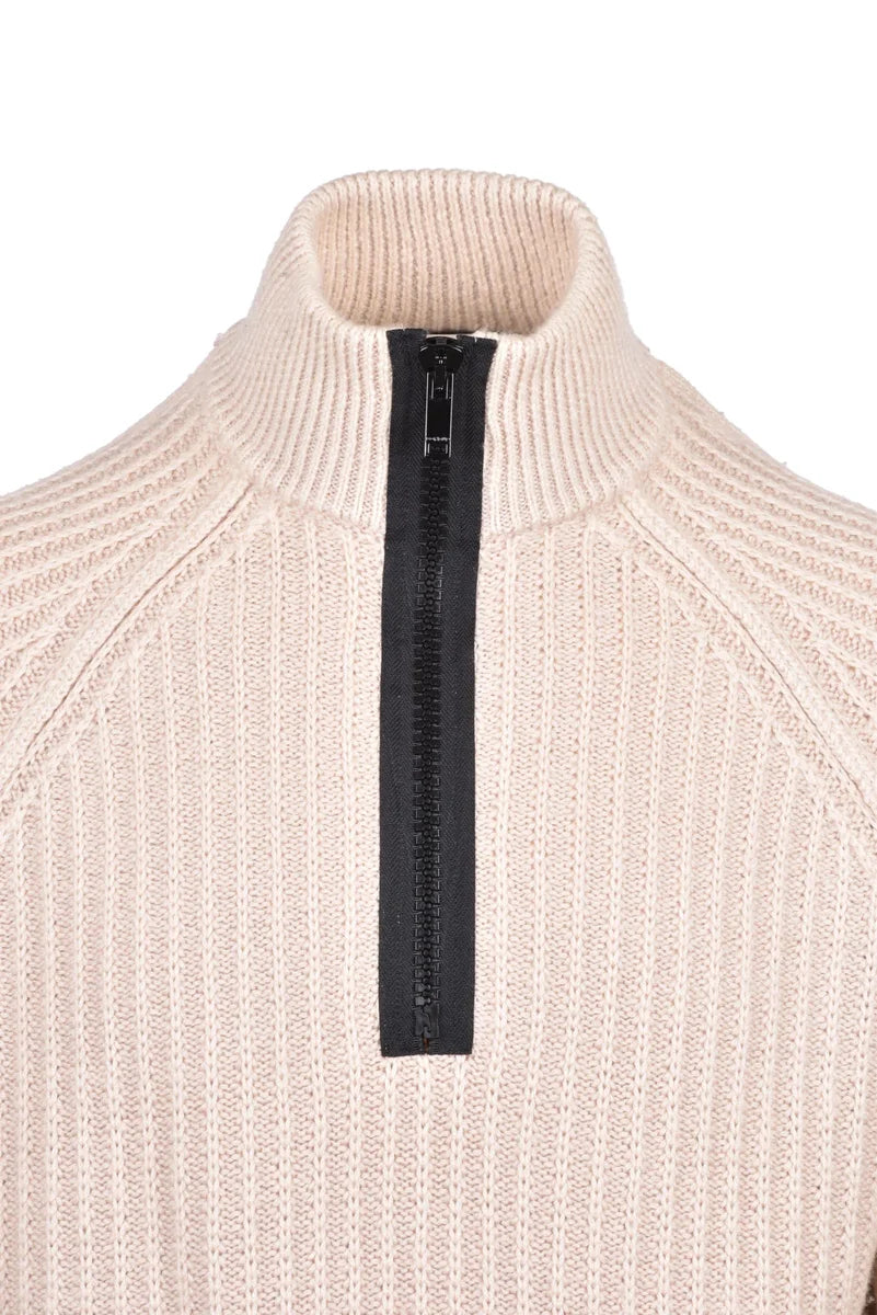 Wool Zip Mock Neck Sweater - Beige