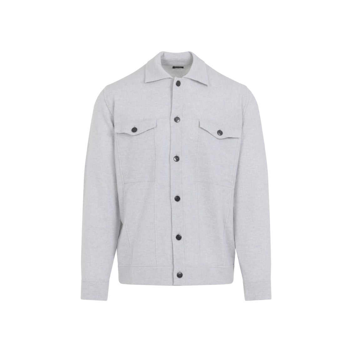 Light Grey Cashmere Button-Up Jacket With Minimalist Design