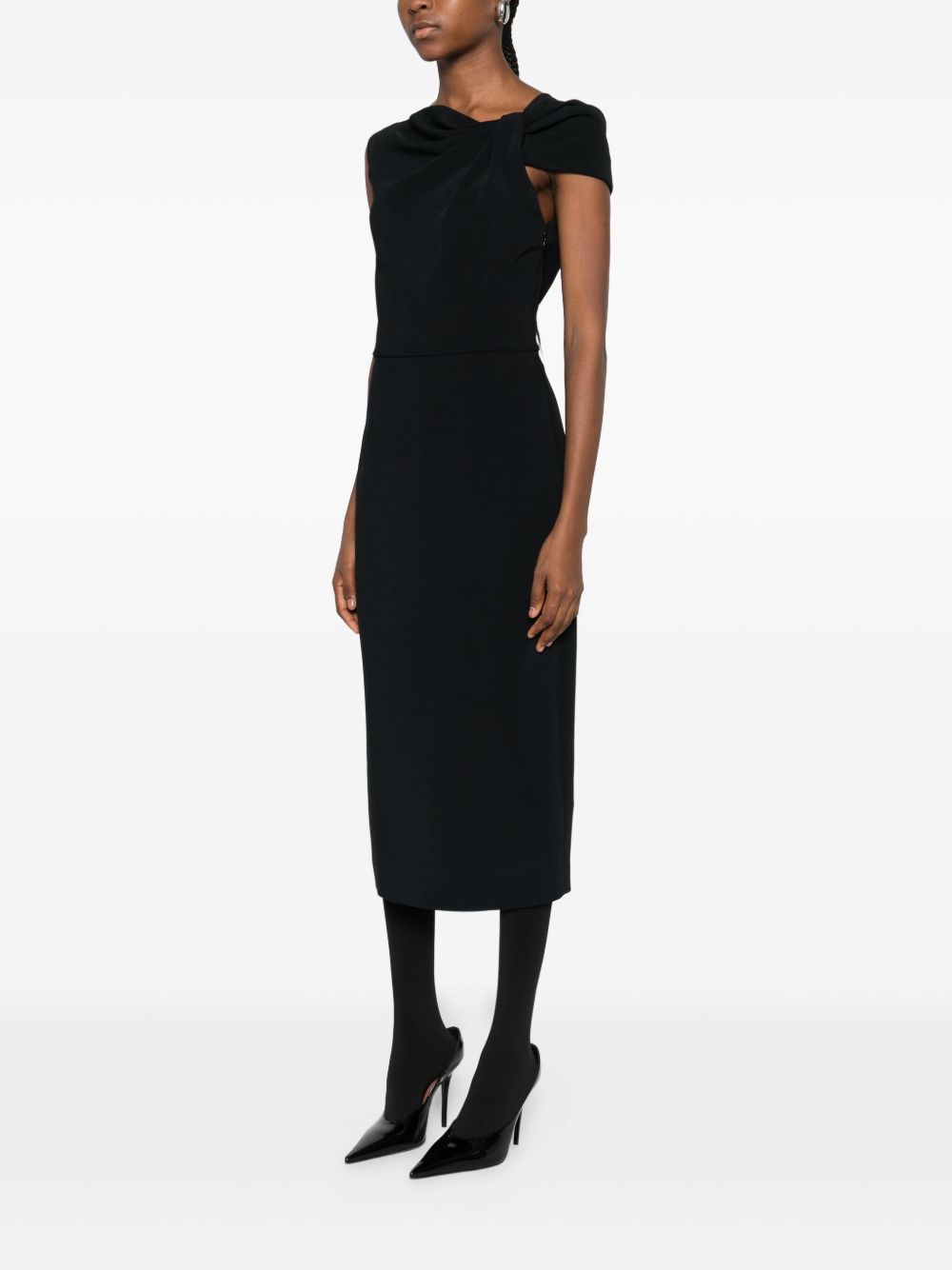 Knee-Length Black Silk and Nylon Dress