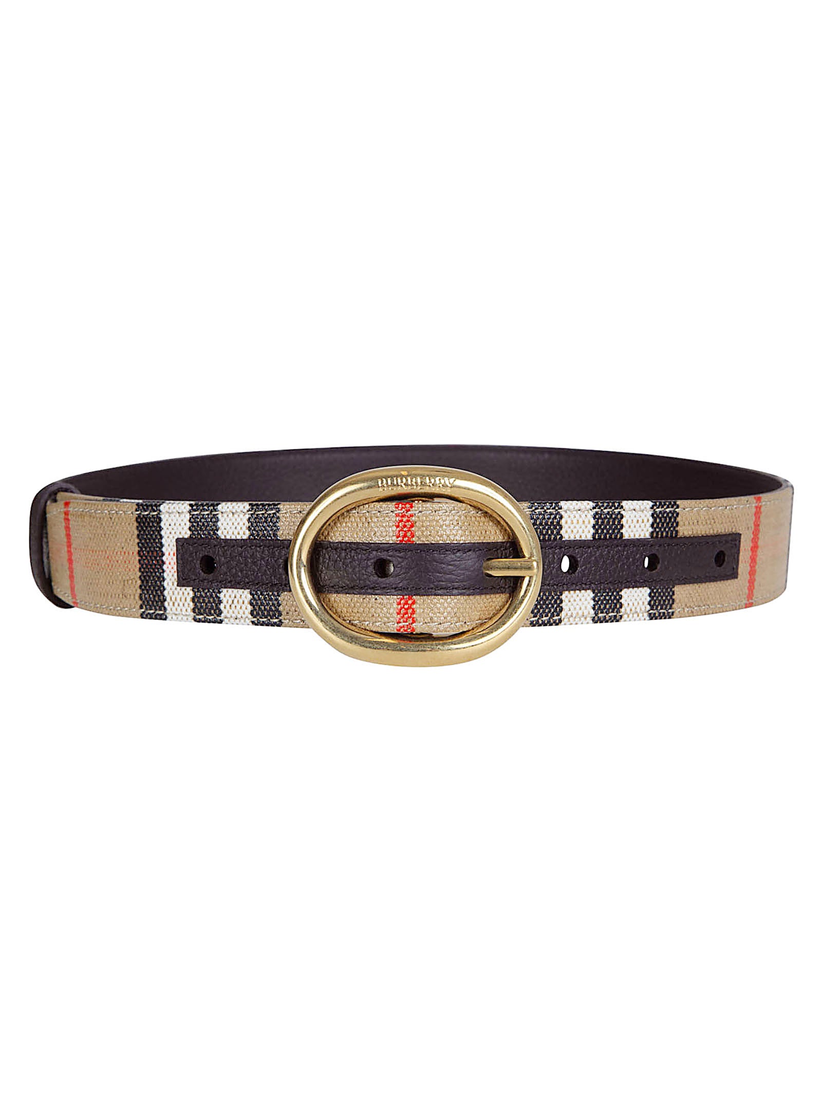 Reversible Check Pattern Belt with Gold-tone Buckle