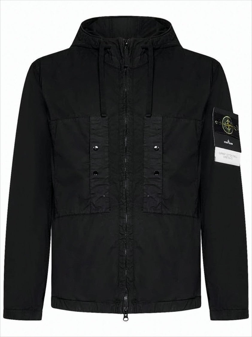 Minimalist Black Jacket with Distinctive Patch Logo