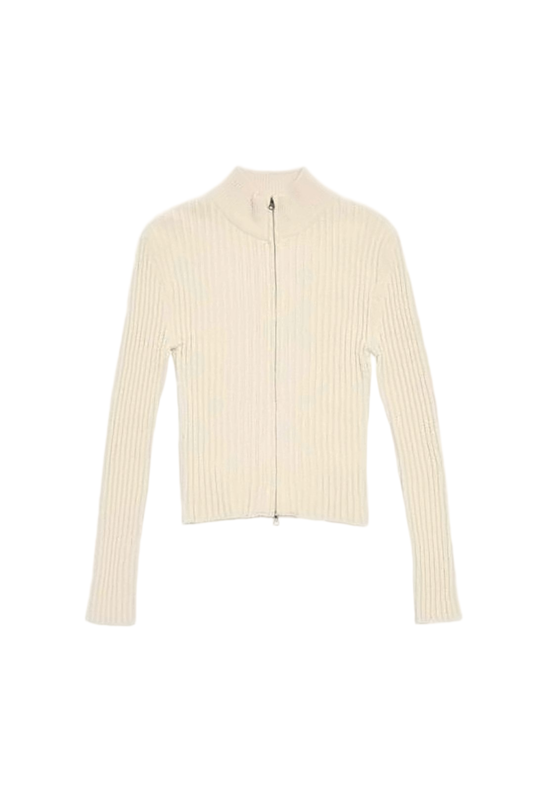 Ribbed Knit Cardigan with High Neckline
