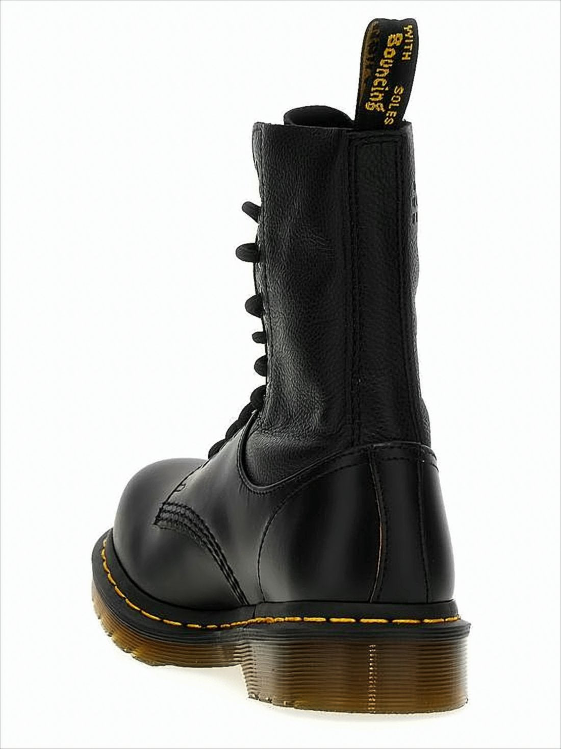 High-Top Leather Boots with Distinctive Stitching